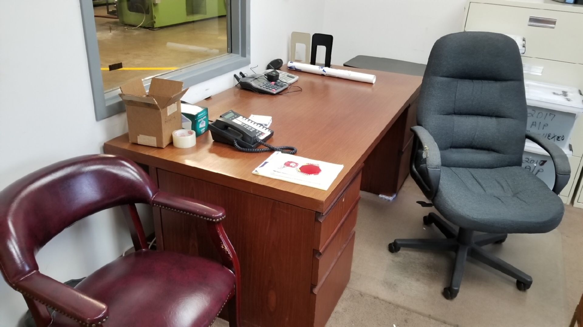 Lot: Desk, Chairs, Lateral File Cabinets (No Computers or Printer)