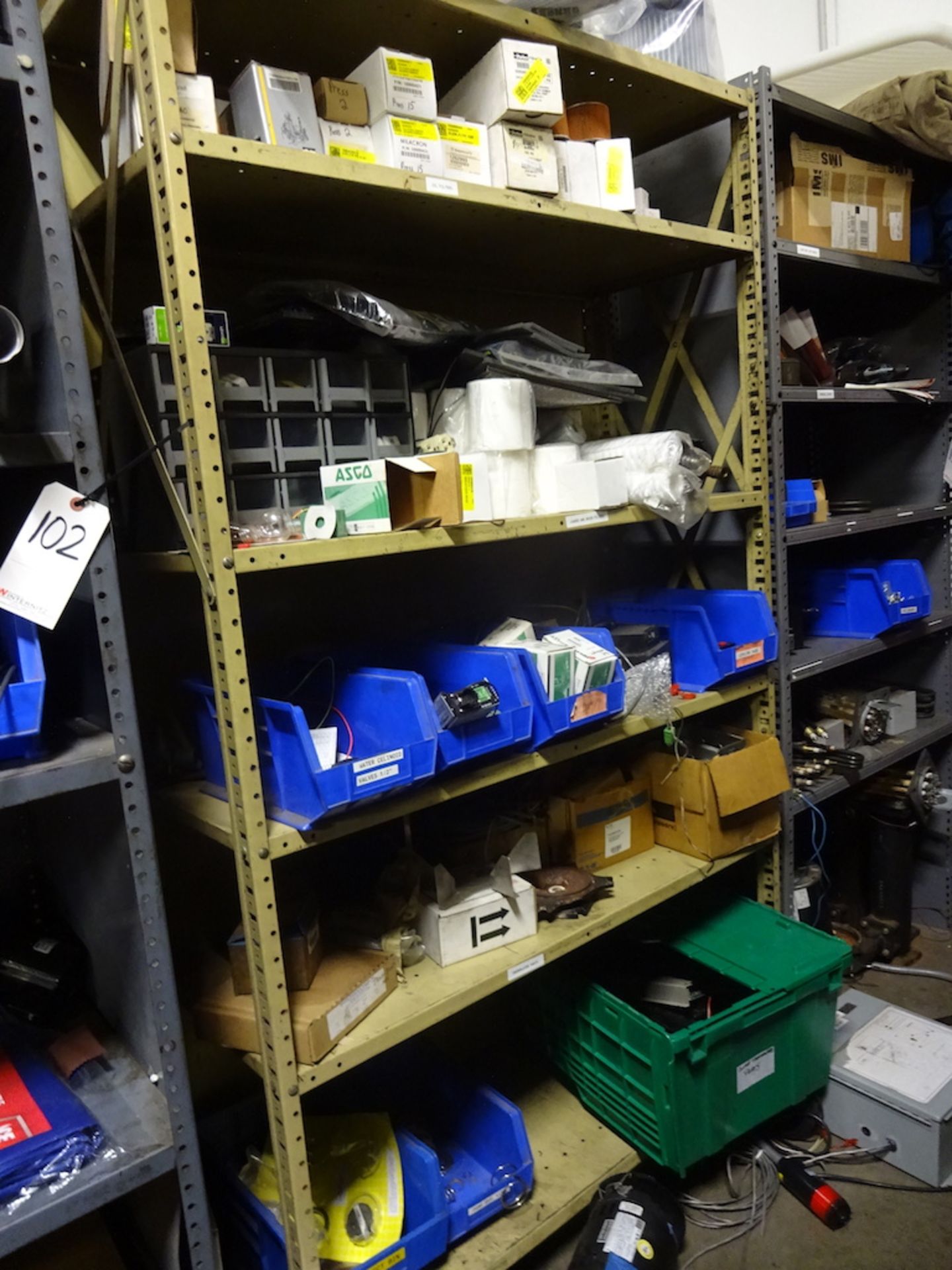 LOT: Assorted Machine Parts, Filters, etc. in (2) Sections Steel Shelving (includes shelving)