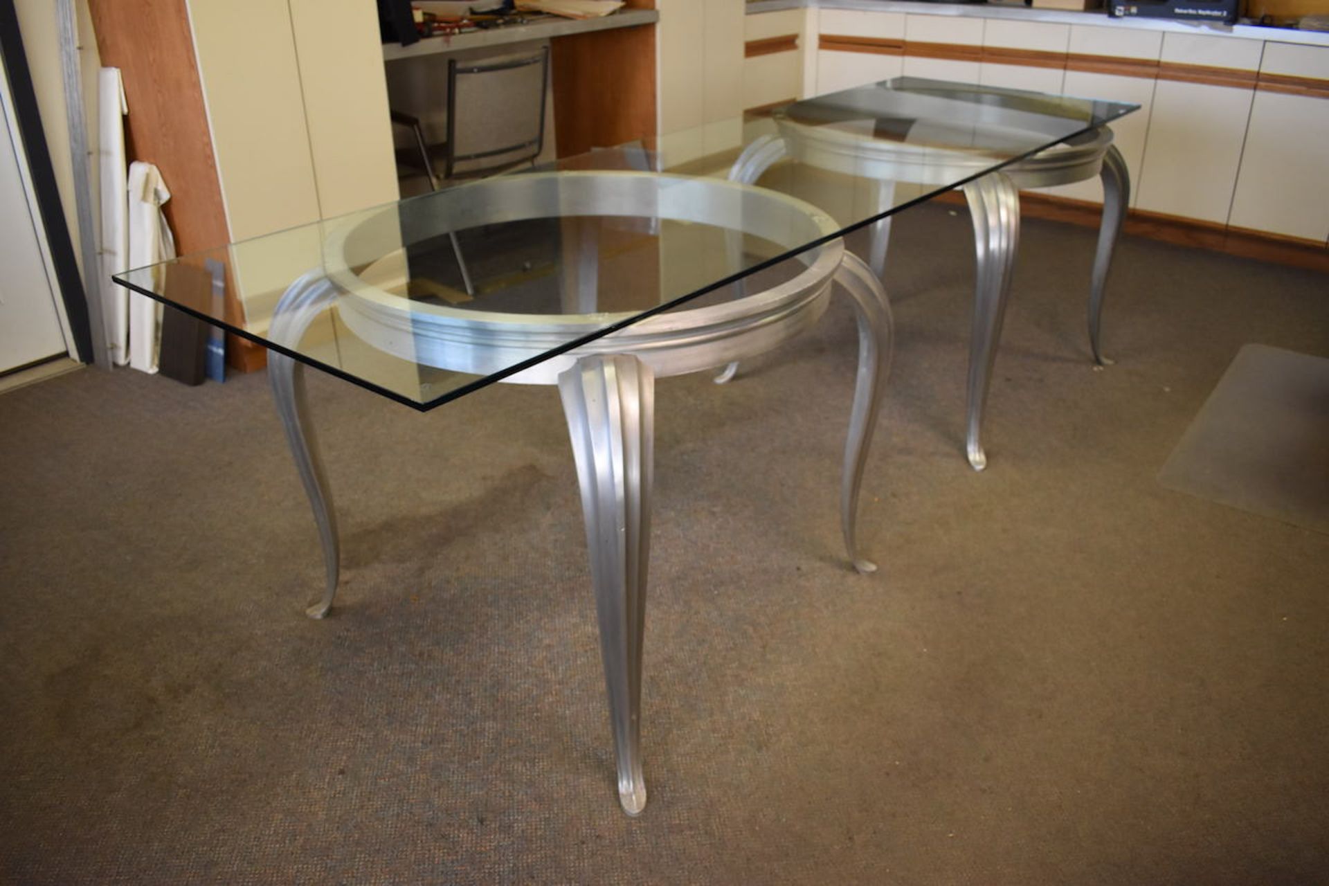 31 in. x 104 in. Glass Top Double Pedestal Table