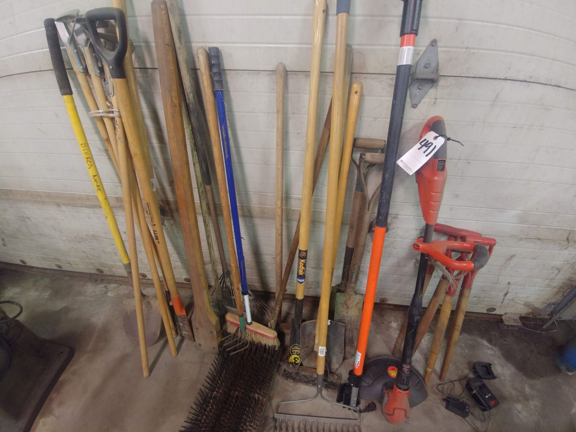 LOT: Assorted Brooms, Shovels & Landscape Equipment