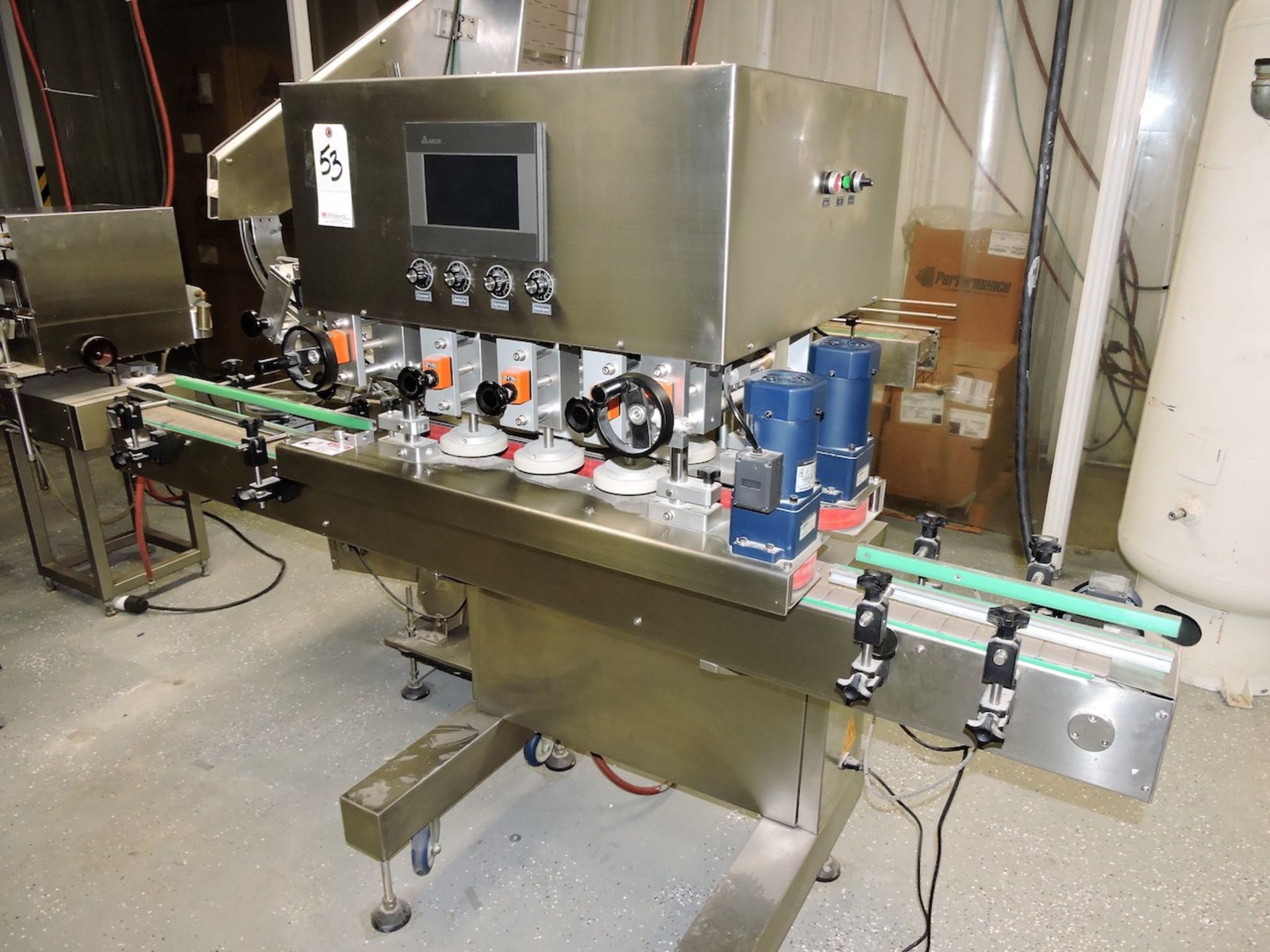 2018 DELTA CAPPER 6 SPINDLE WITH 7FT CONVEYOR WITH BXG CAP AUTO FEEDER