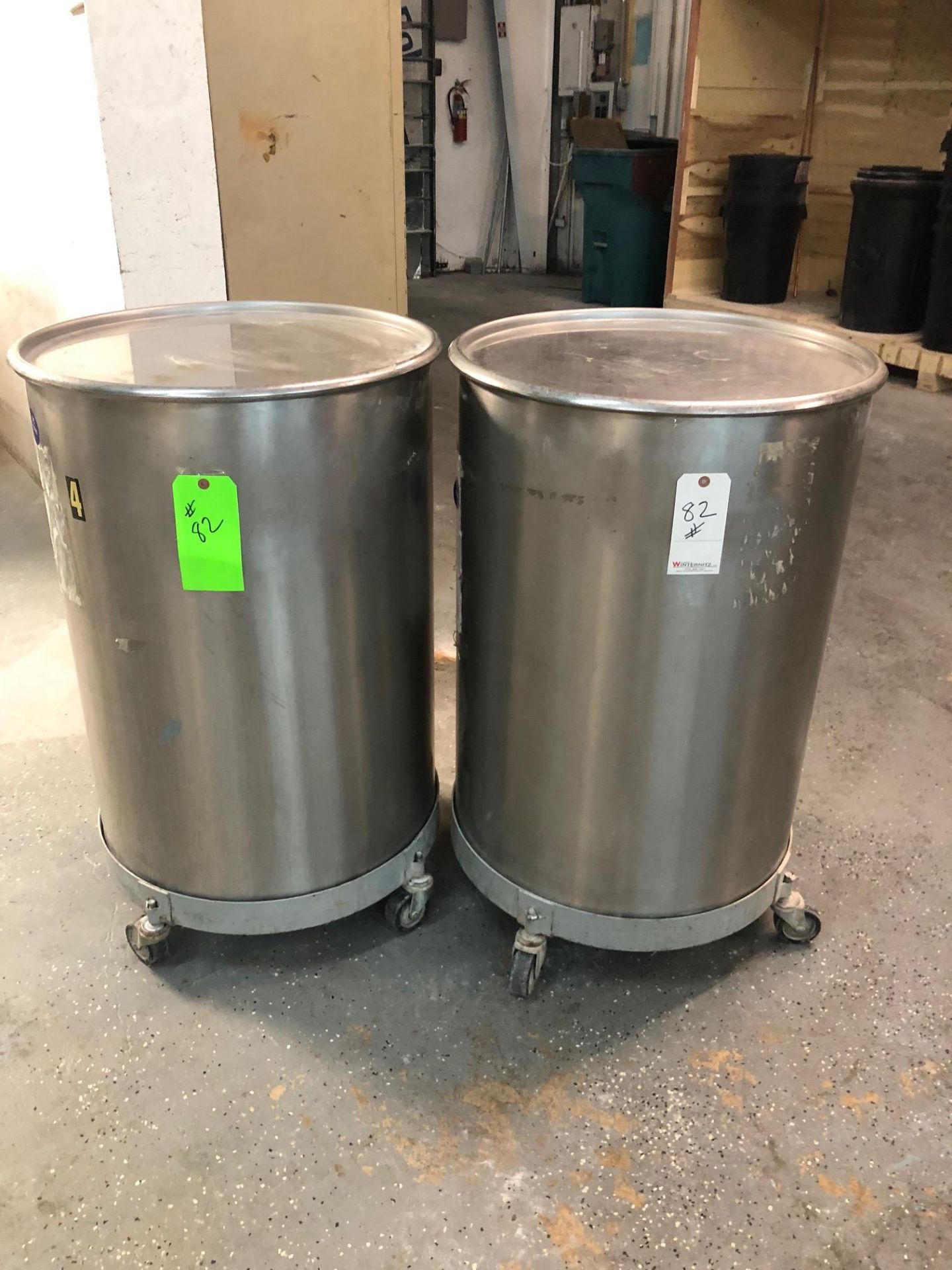 2-Stainless Steel rolling Tank Vessel on casters with covers, Size both are 24” wide round, 34” high - Image 4 of 4