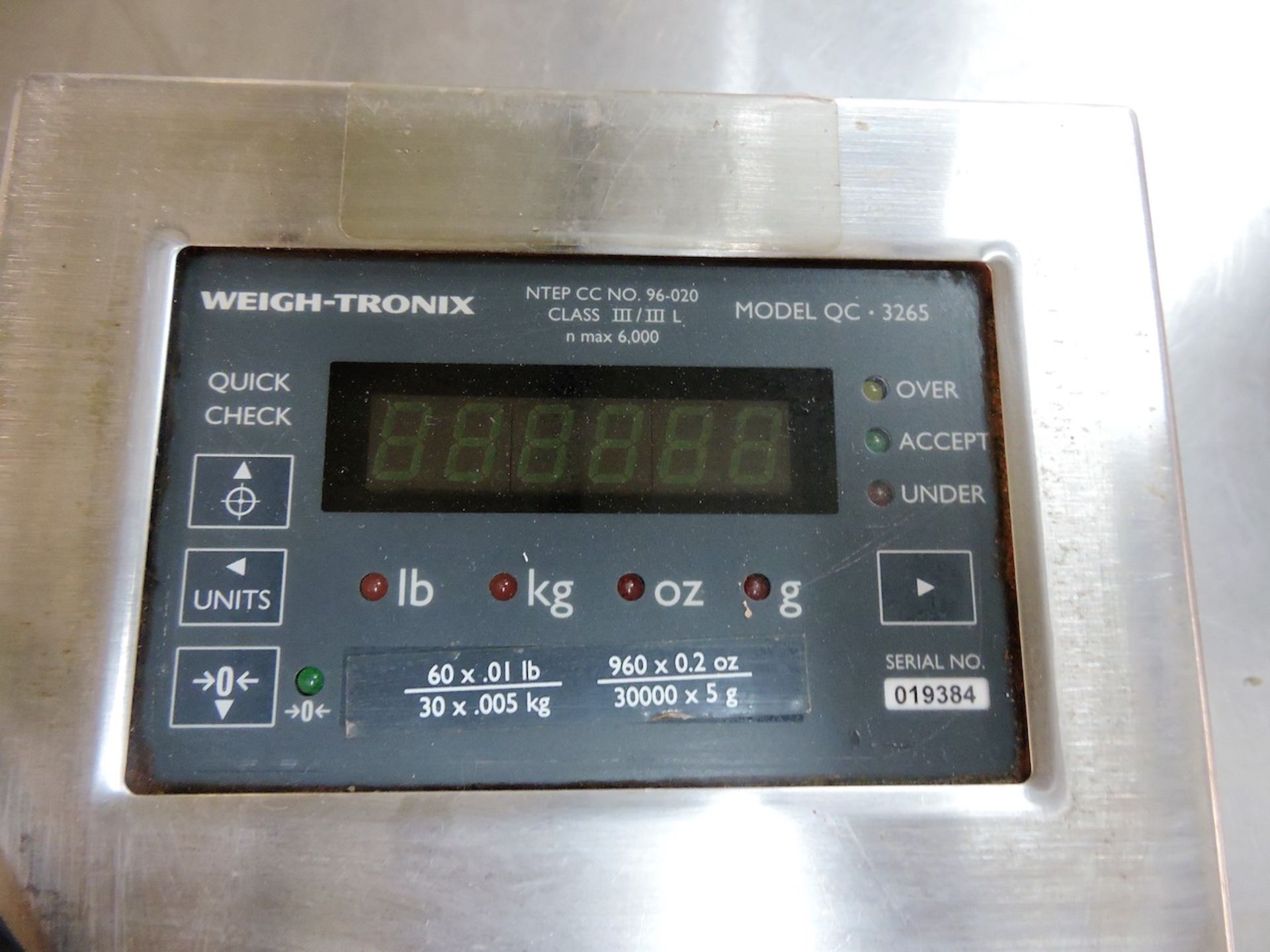 WEIGHTRONIX SCALE MODEL QC 3265 CLASS III N MAX 6000, - Image 2 of 2