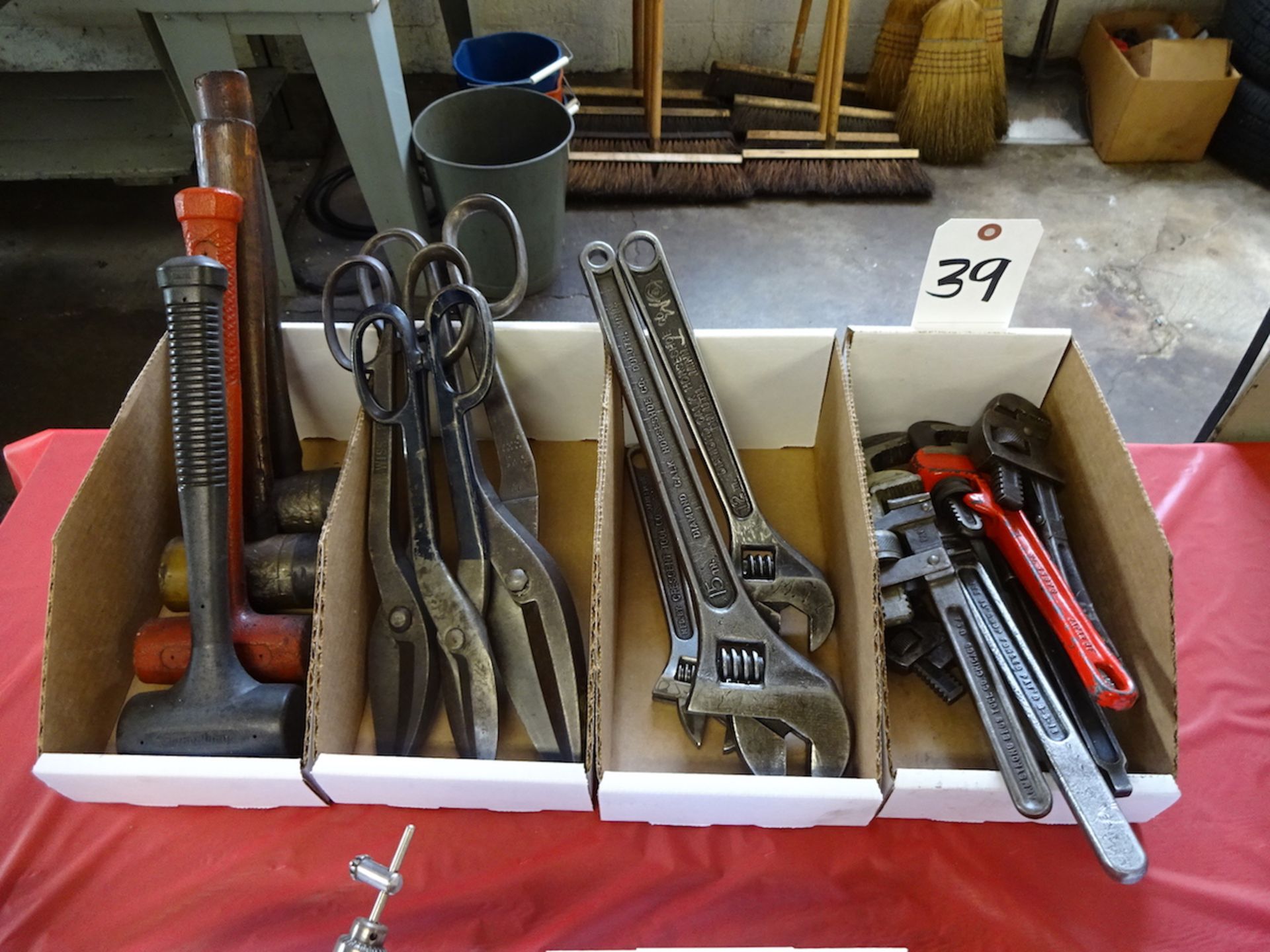 LOT: Assorted Pipe Wrenches, Crescent Wrenches, Shears & Mallets