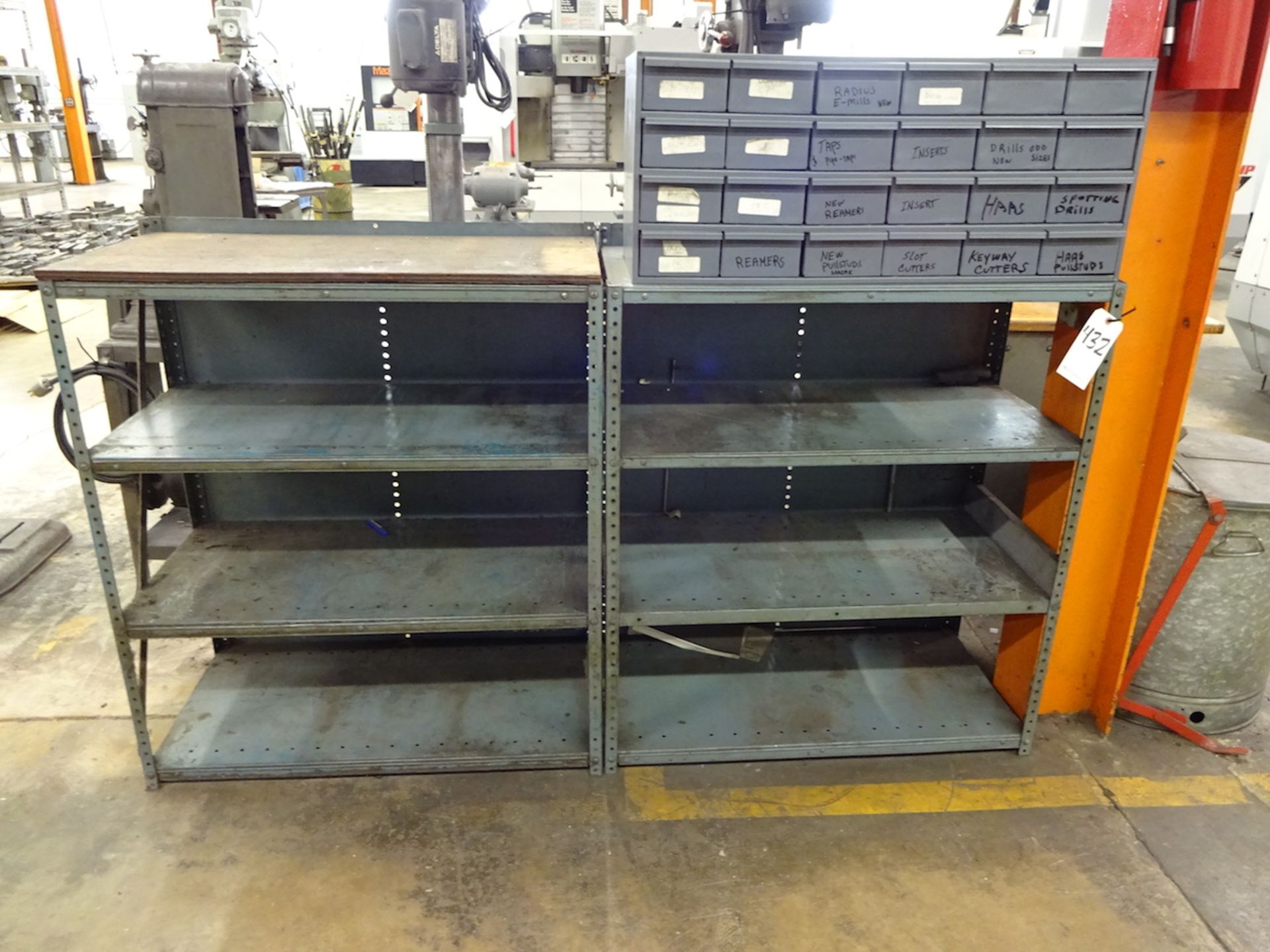 LOT: (3) Sections Steel Shelving & 24-Drawer Parts Bin