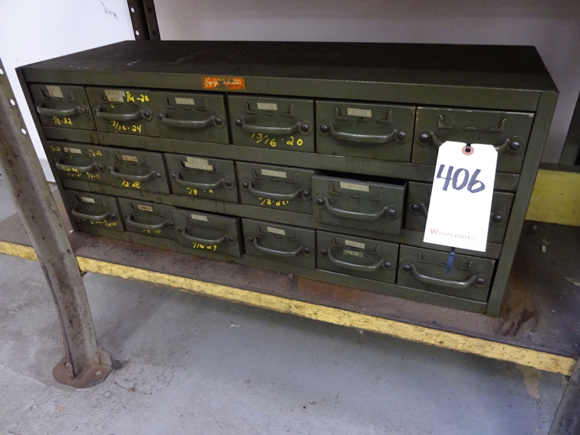 LOT: 18-Drawer Parts Cabinet, with Assorted Gauges