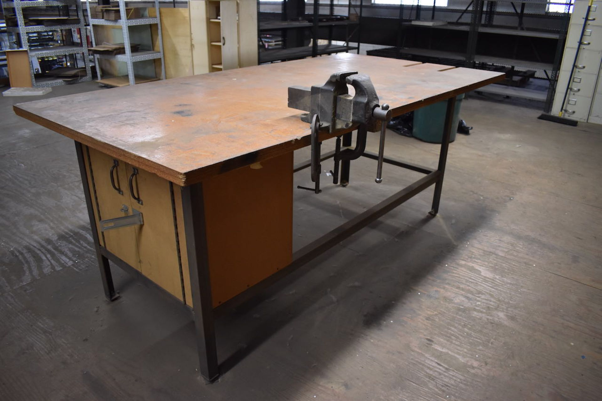 ASSORTED WORK BENCHES, FILE CABINETS, METAL SHELVING AND STORAGE CABINETS IN UPSTAIRS MEZZANINE. ( - Image 3 of 9
