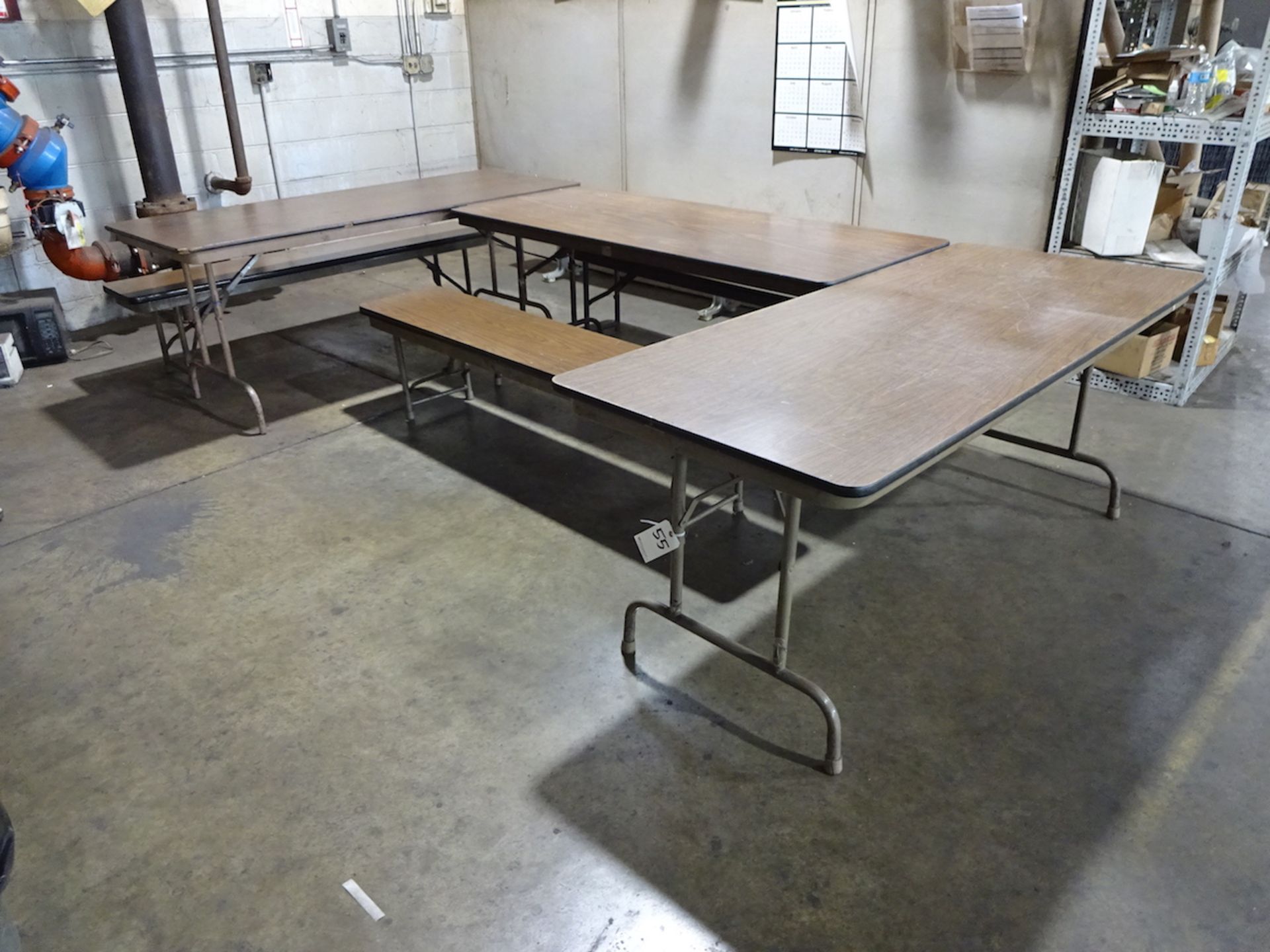 LOT: (3) Folding Lunch Tables, (3) Folding Benches