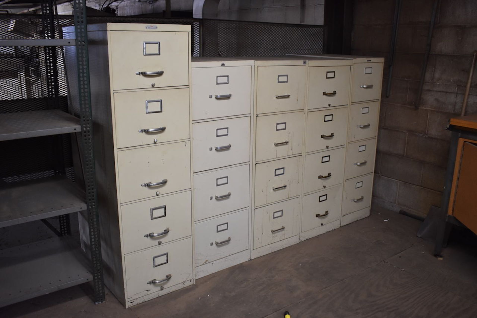 ASSORTED WORK BENCHES, FILE CABINETS, METAL SHELVING AND STORAGE CABINETS IN UPSTAIRS MEZZANINE. (