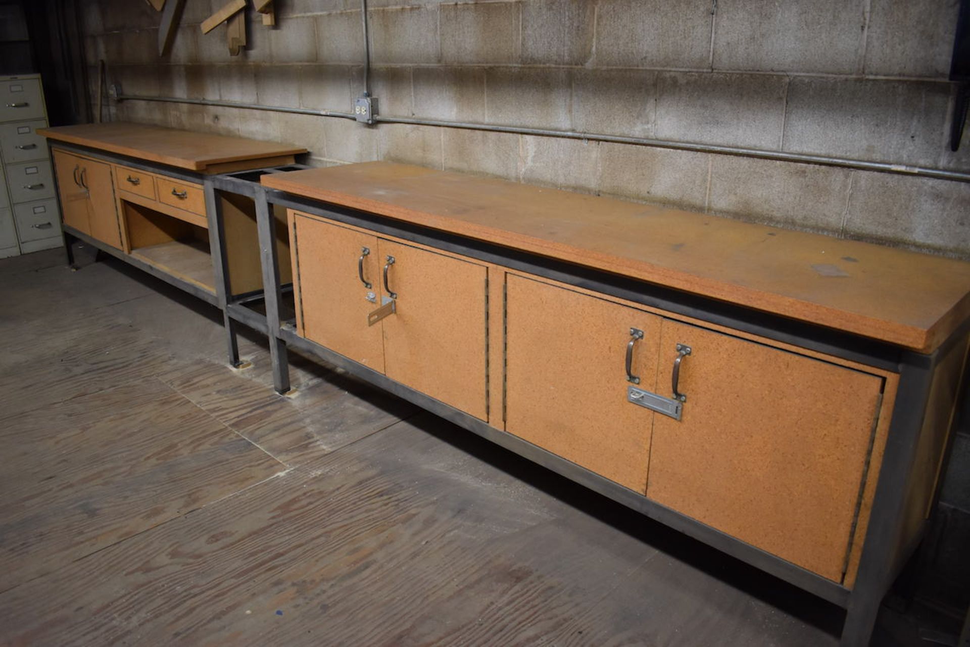 ASSORTED WORK BENCHES, FILE CABINETS, METAL SHELVING AND STORAGE CABINETS IN UPSTAIRS MEZZANINE. ( - Image 4 of 9