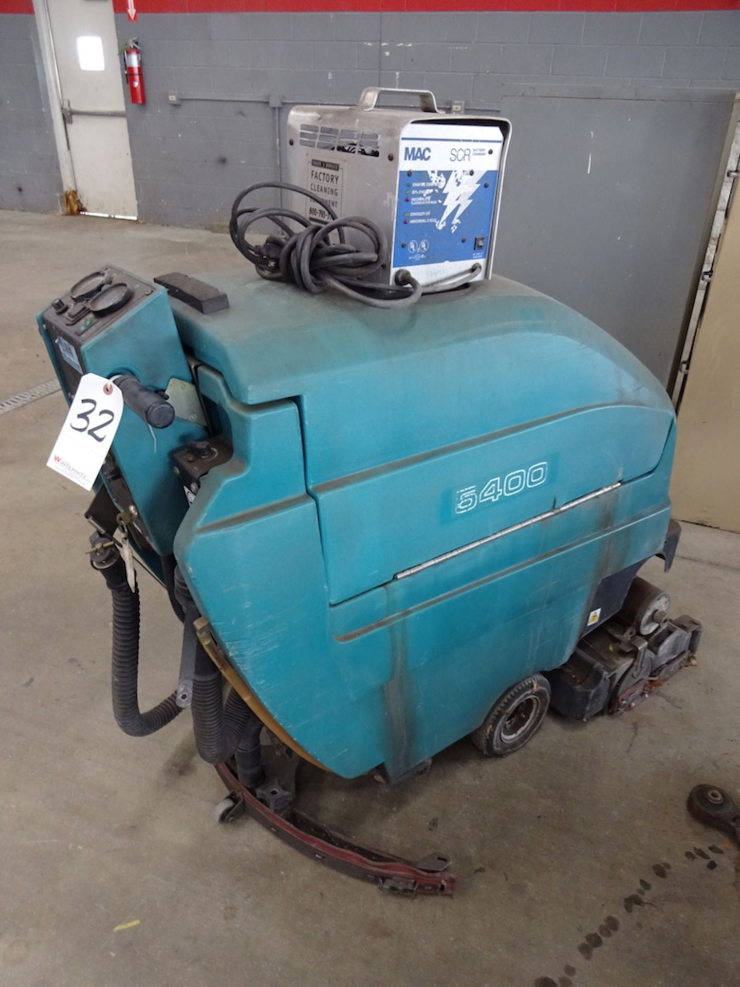 MODEL 5400 FLOOR SCRUBBER W/ MAC SCR BATTERY CHARGER (MAY NEED REPAIR)