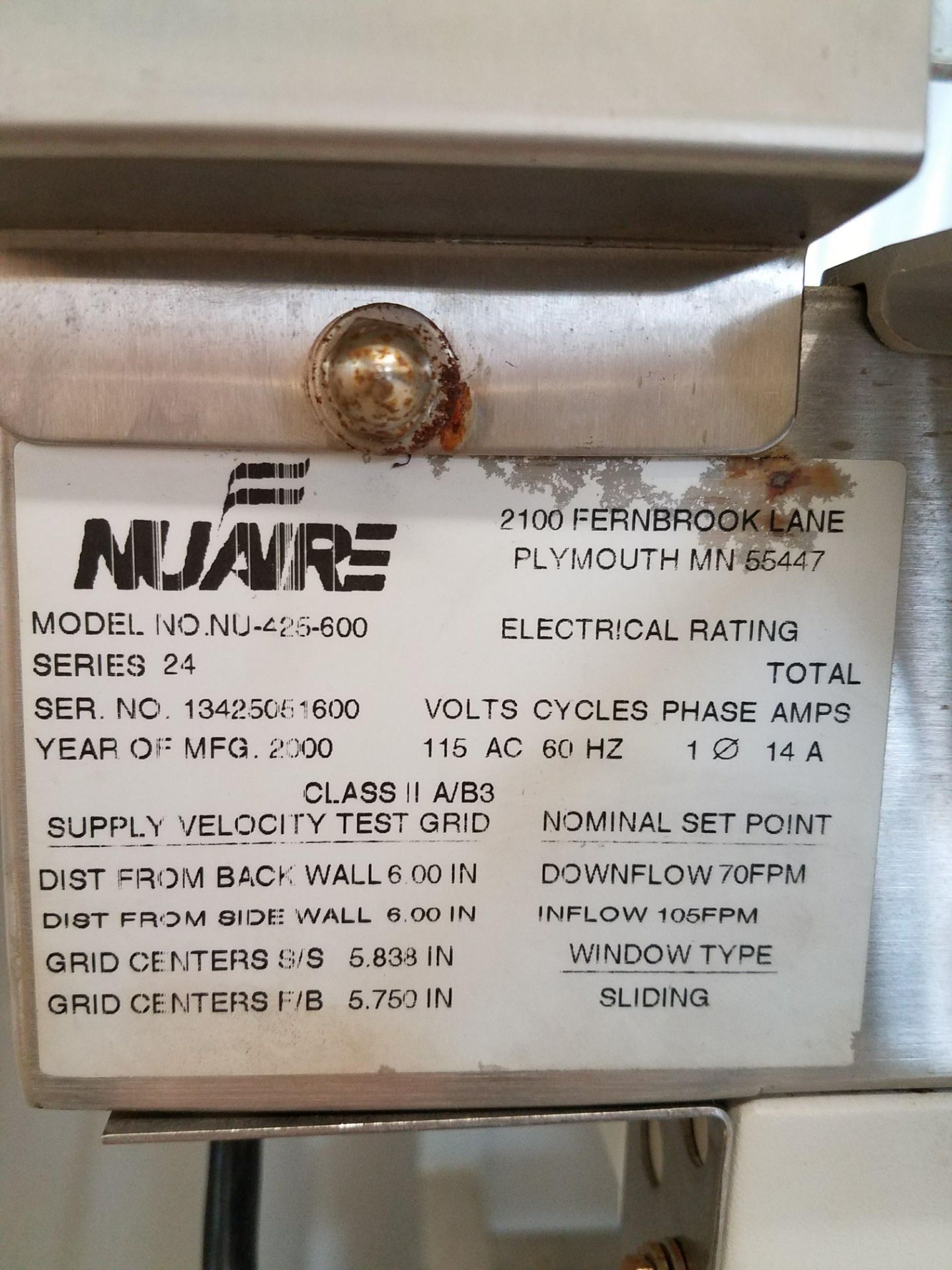 1 NUAIRE BIOLOGICAL SAFETY CABINET CLASSII TYPE A/BS MODEL NU-425-600 - Image 2 of 9