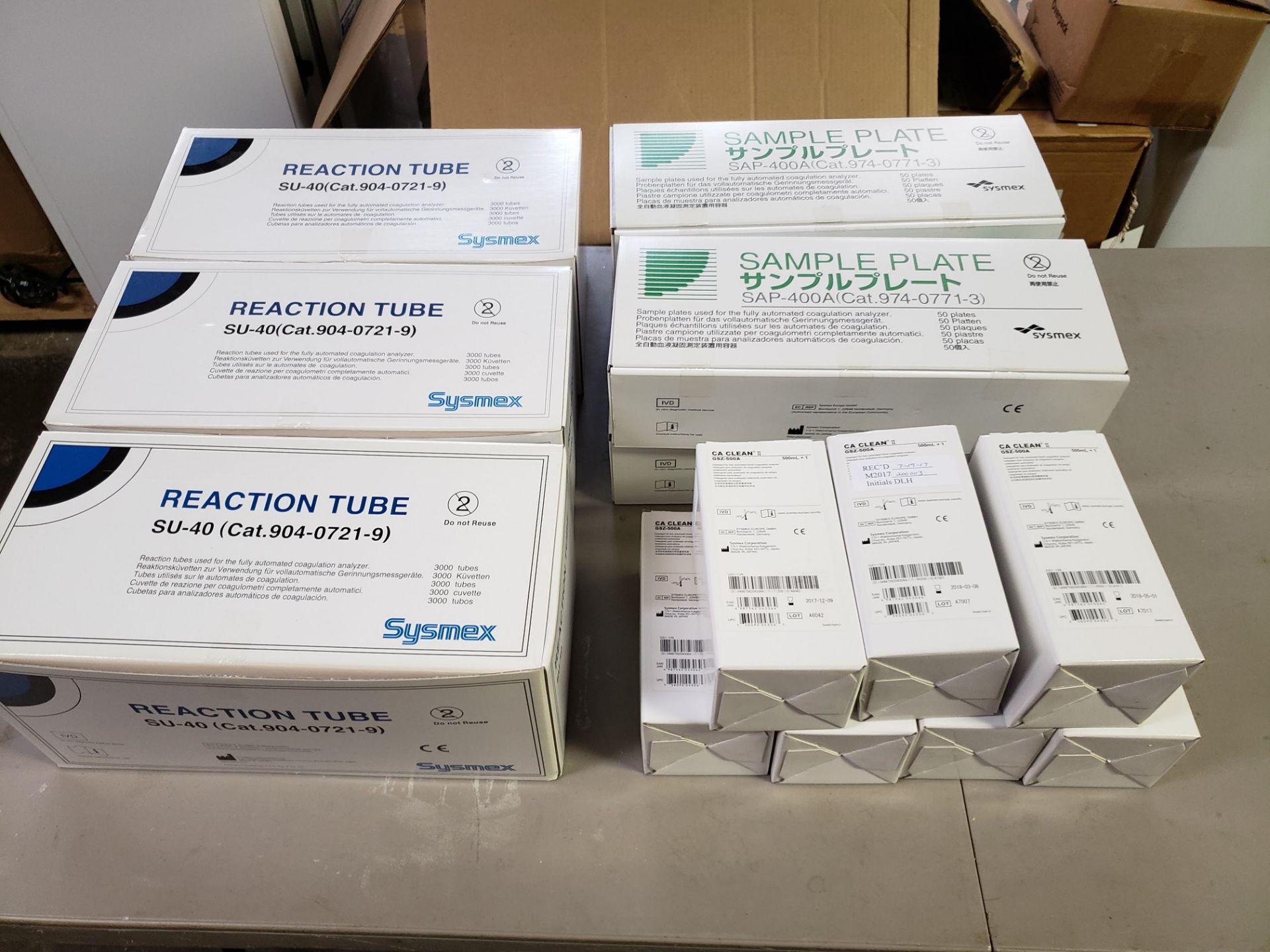 14 BOXES OF ASST SYSMEX TUBES, PLATES AND CLEANER