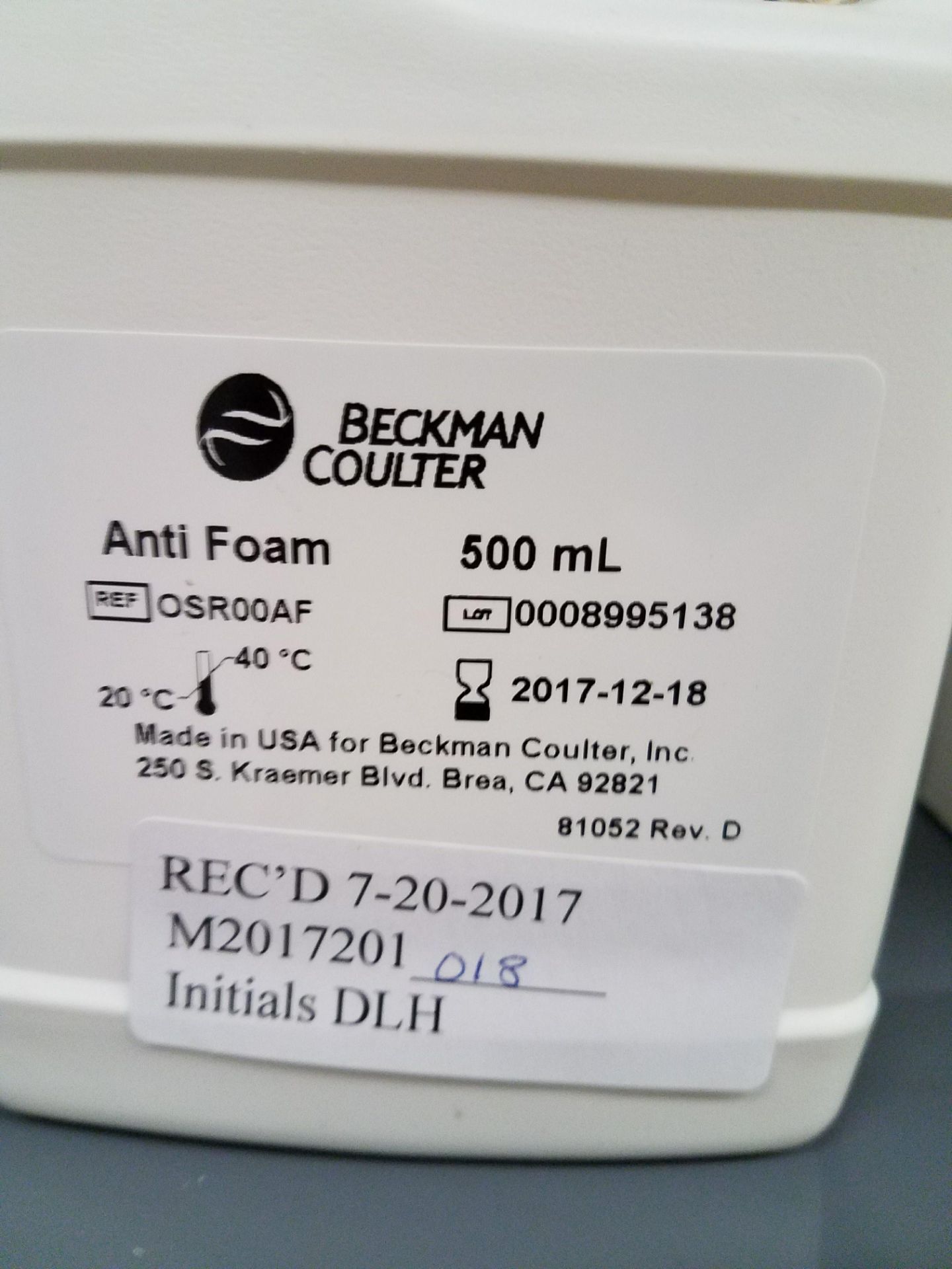 3 BOTTLES OF BECKMAN COULTER 500ML ANTI FOAM - Image 3 of 3