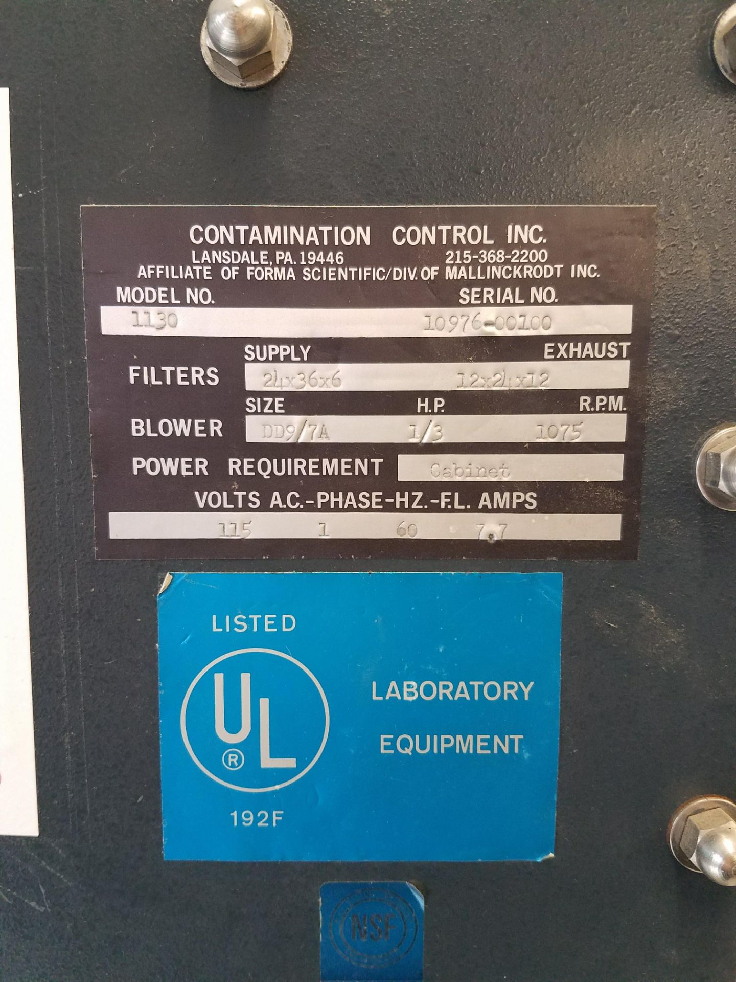 1 FORMA SCIENTIFIC CONTAMINATION CONTROL CABINET MODEL 1130 - Image 2 of 8