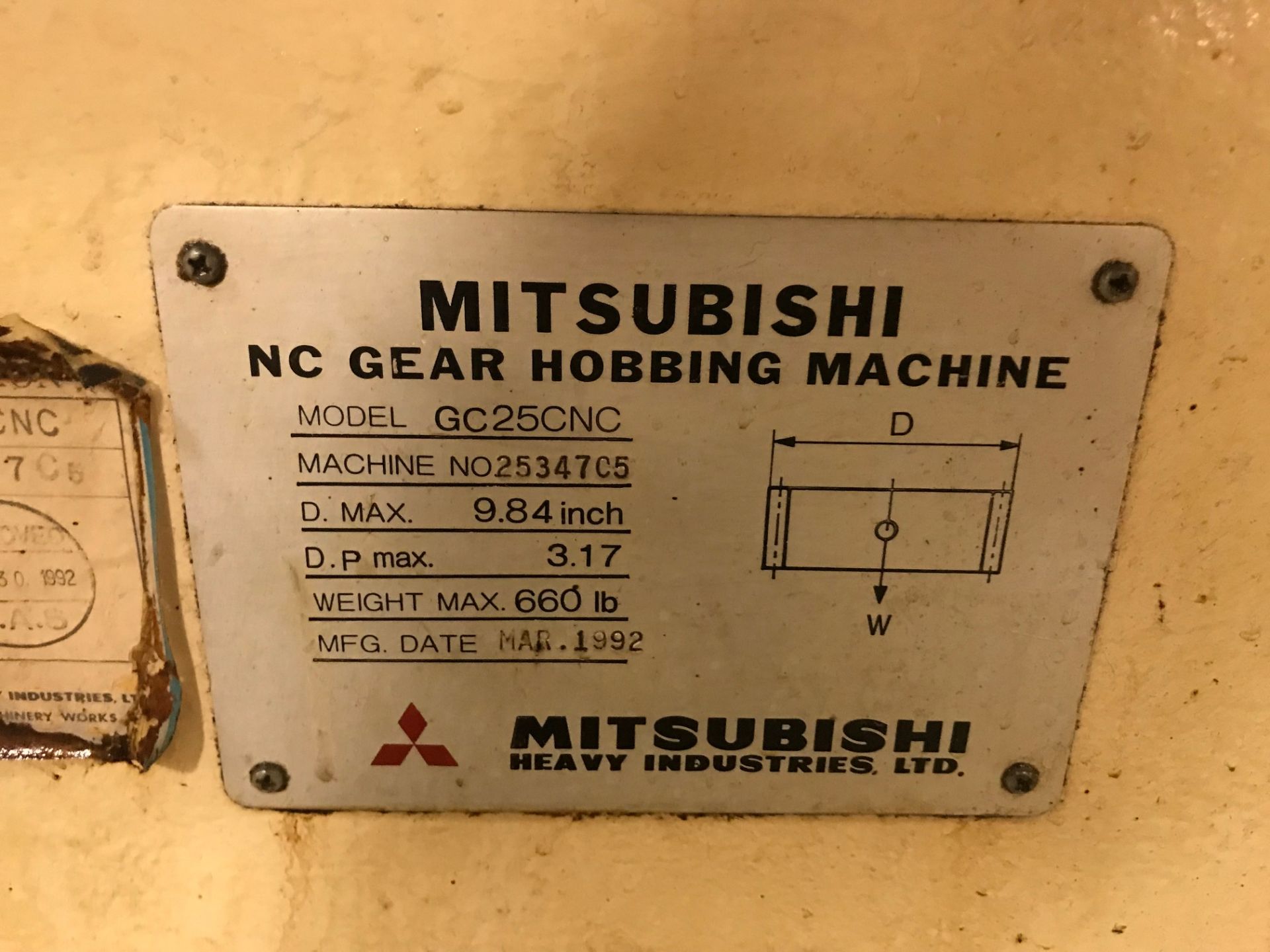 MITSUBISHI GC25CNC CNC GEAR HOBBER, SN 25347C5, LOCATION IL - Image 4 of 4