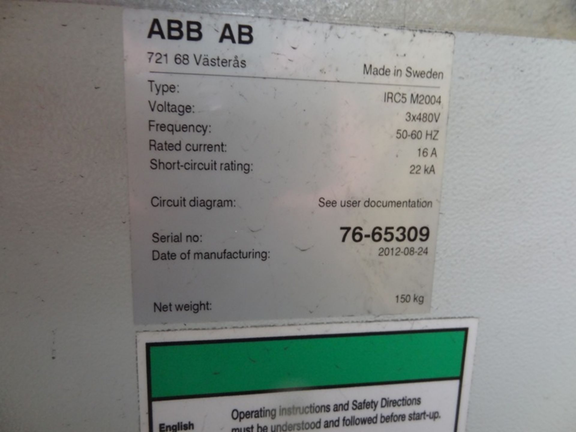 ABB ROBOT IRB 7600-340/2.8 WITH IRC 5 CONTROLS, CABLES & TEACH, YEAR 2012, SM 76-65309, LOCATION MI - Image 2 of 3