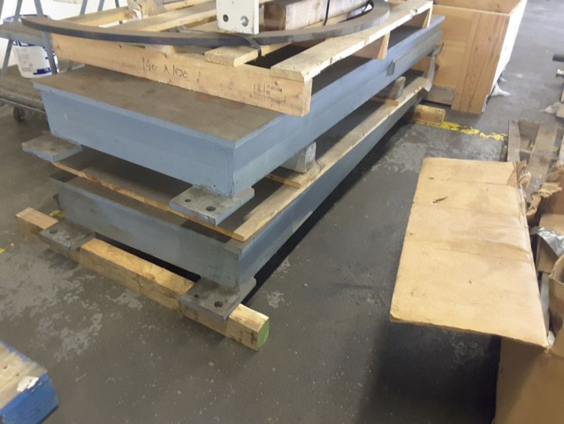 lot of 2 steel platform bases 30" wide x 78" long with solid 1" top plate. This item is located @