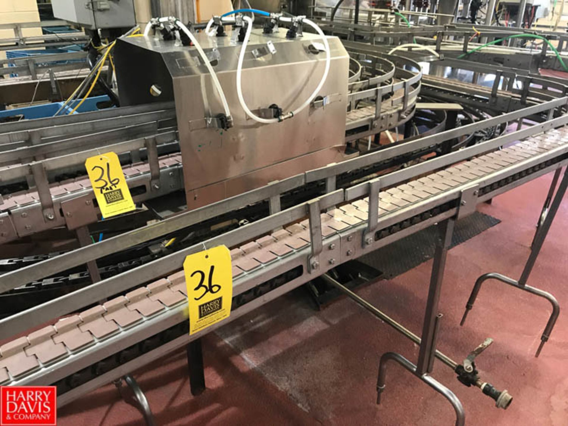 70'+ 2-Lane S/S Product Conveyor with 3.25" Plastic Table Top Chain, 45° and 90° Turns, and Drives