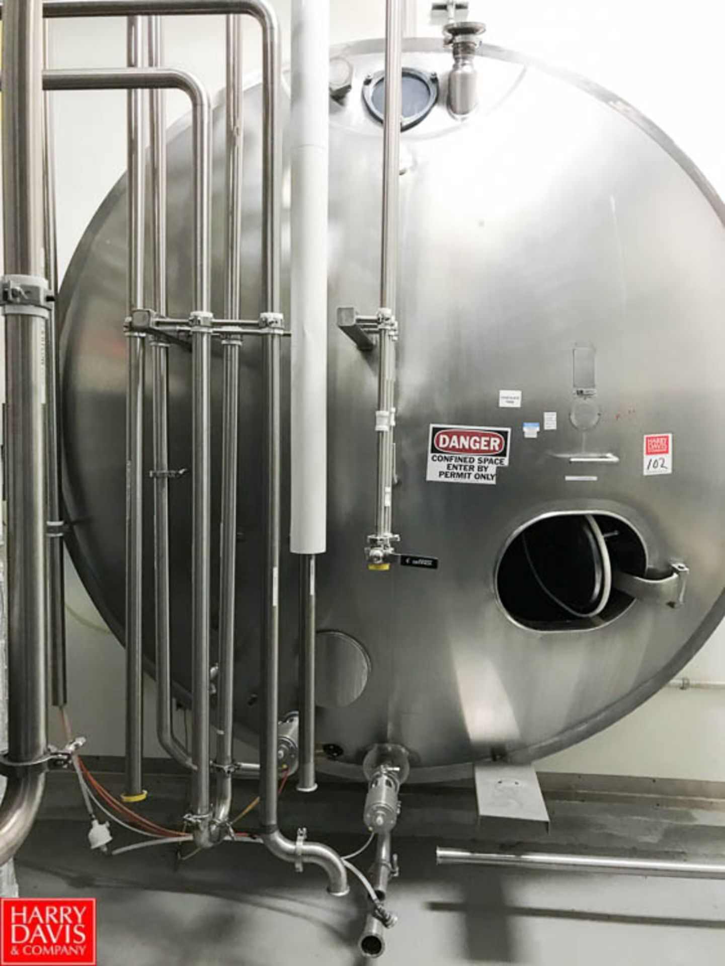 Cherry Burrell 6,000 Gallon S/S Jacketed Horizontal Tank with S/S Front Vertical Agitator, (2) Air