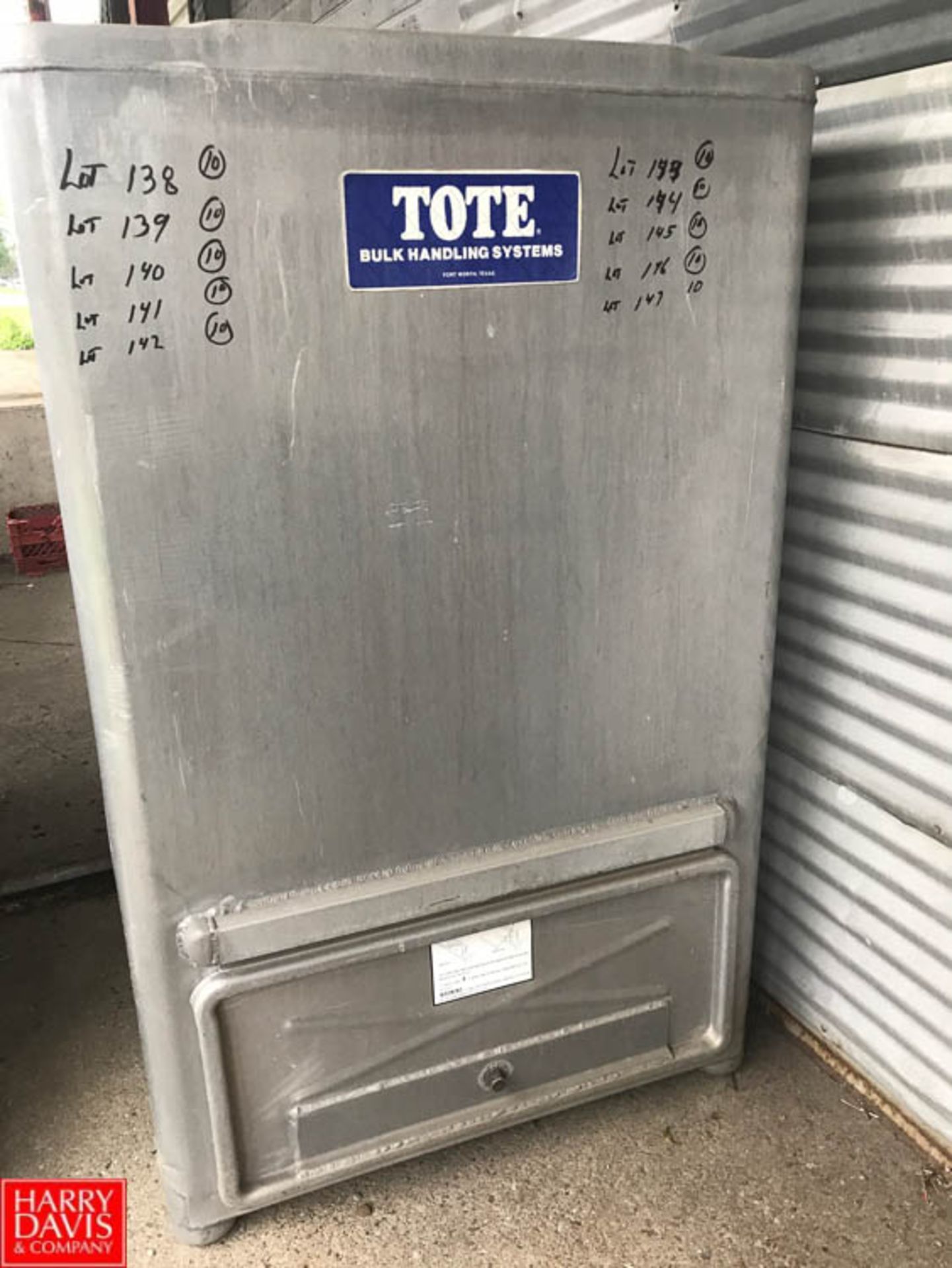 235 Gallon Capacity Aluminum Totes Manufactured by Bulk Handling Systems, with Fork Lift Pockets,