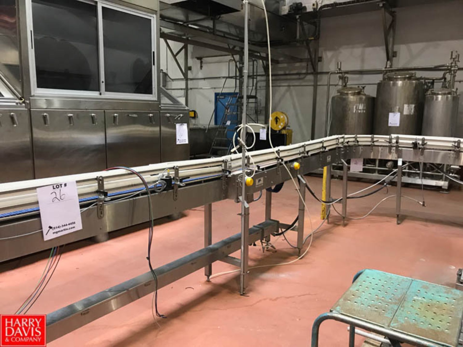 APS 60' S/S Frame, Bottle Conveyor, 90° Turns, Drives, 3.45" Wide Chain Rigging Fee: 1303.3