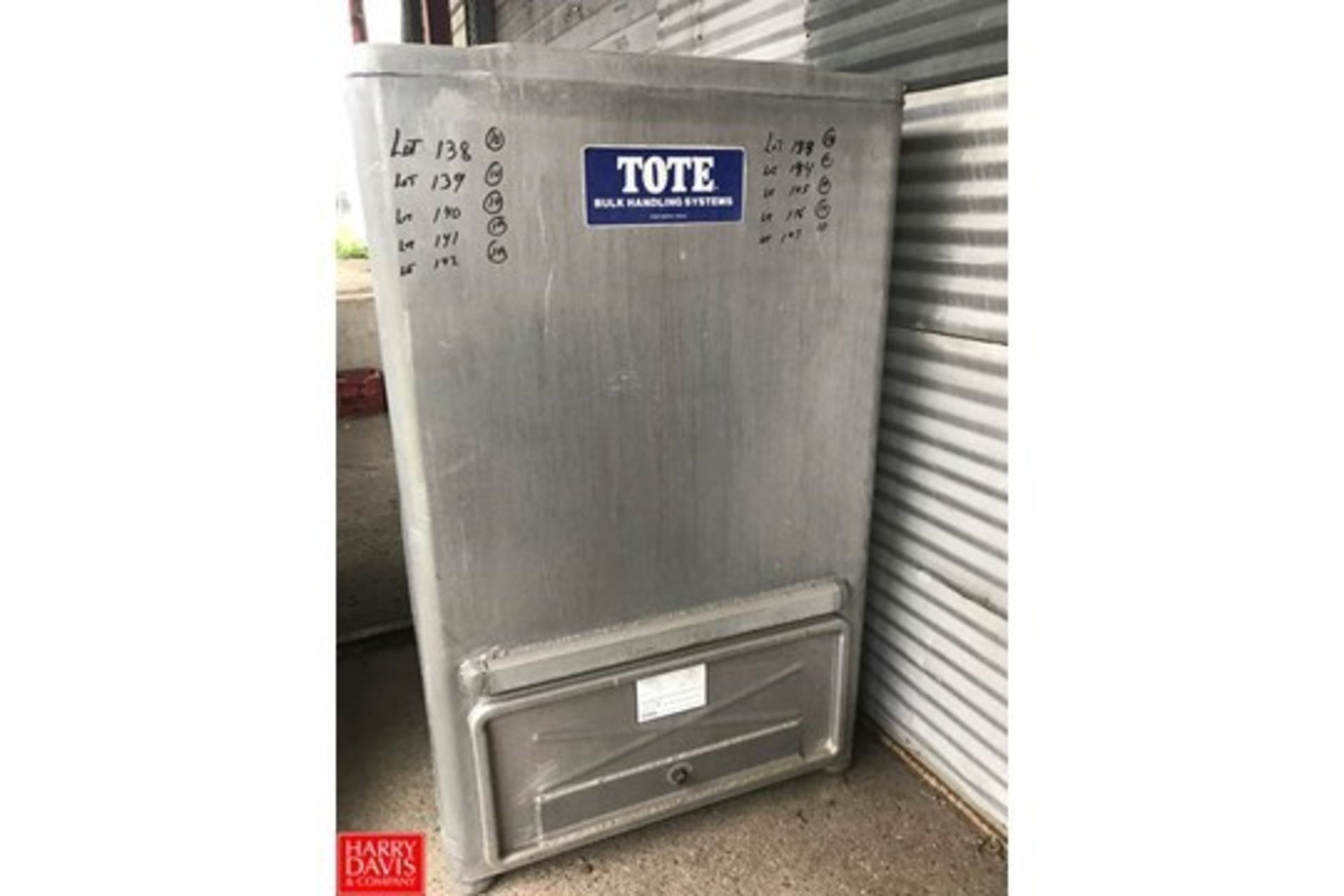 235 Gallon Capacity Aluminum Totes Manufactured by Bulk Handling Systems, with Fork Lift Pockets,