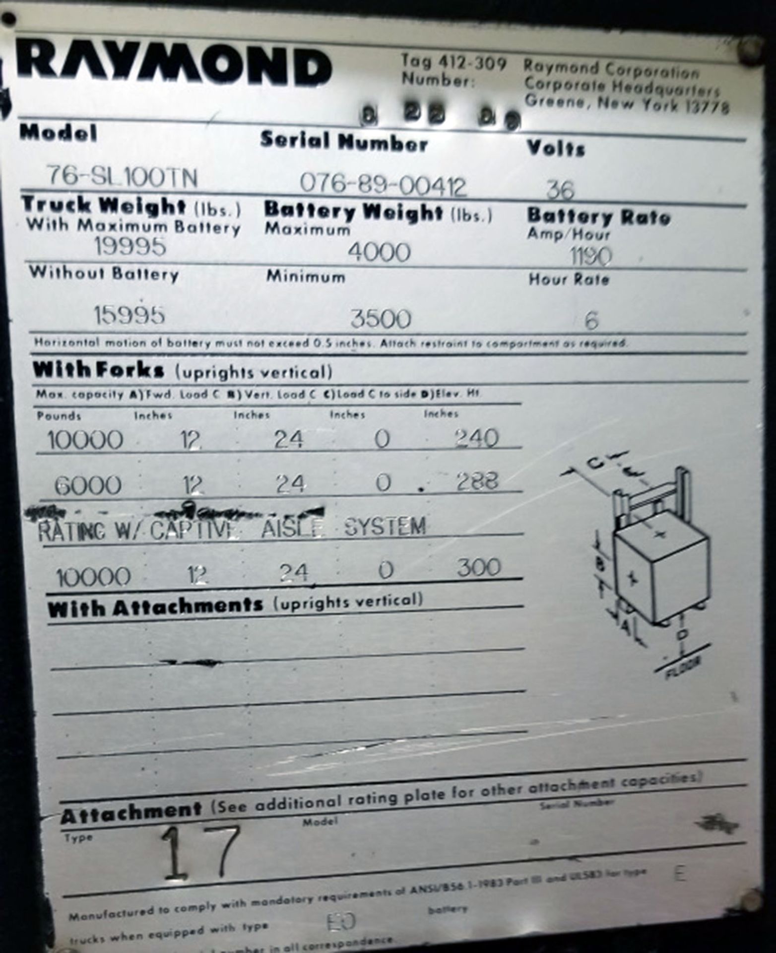 Raymond Model 76-SL100TN Side Loader - Image 6 of 6