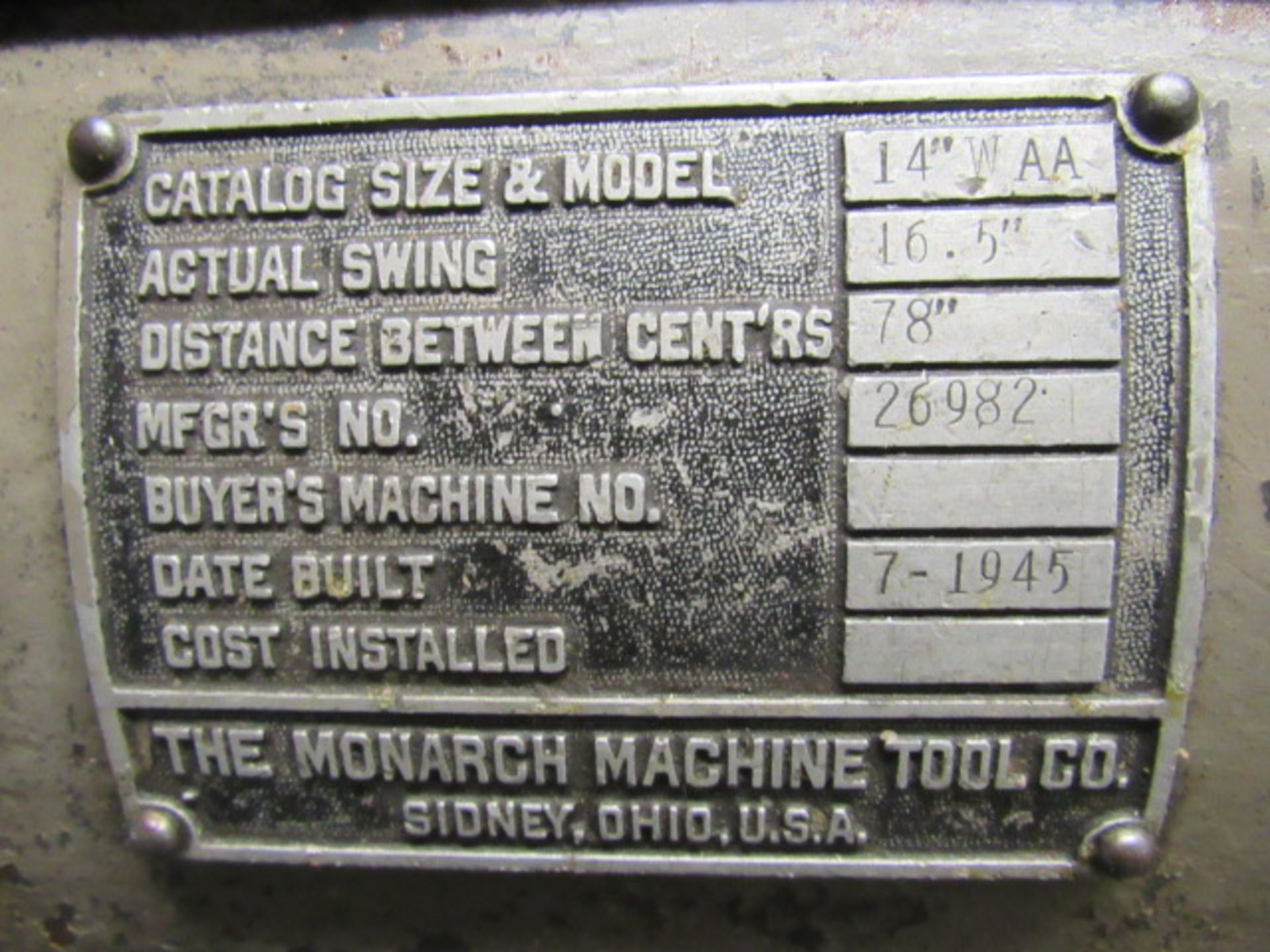 16.5" x 78" Monarch Model 14WAA Engine Lathe - Image 10 of 10