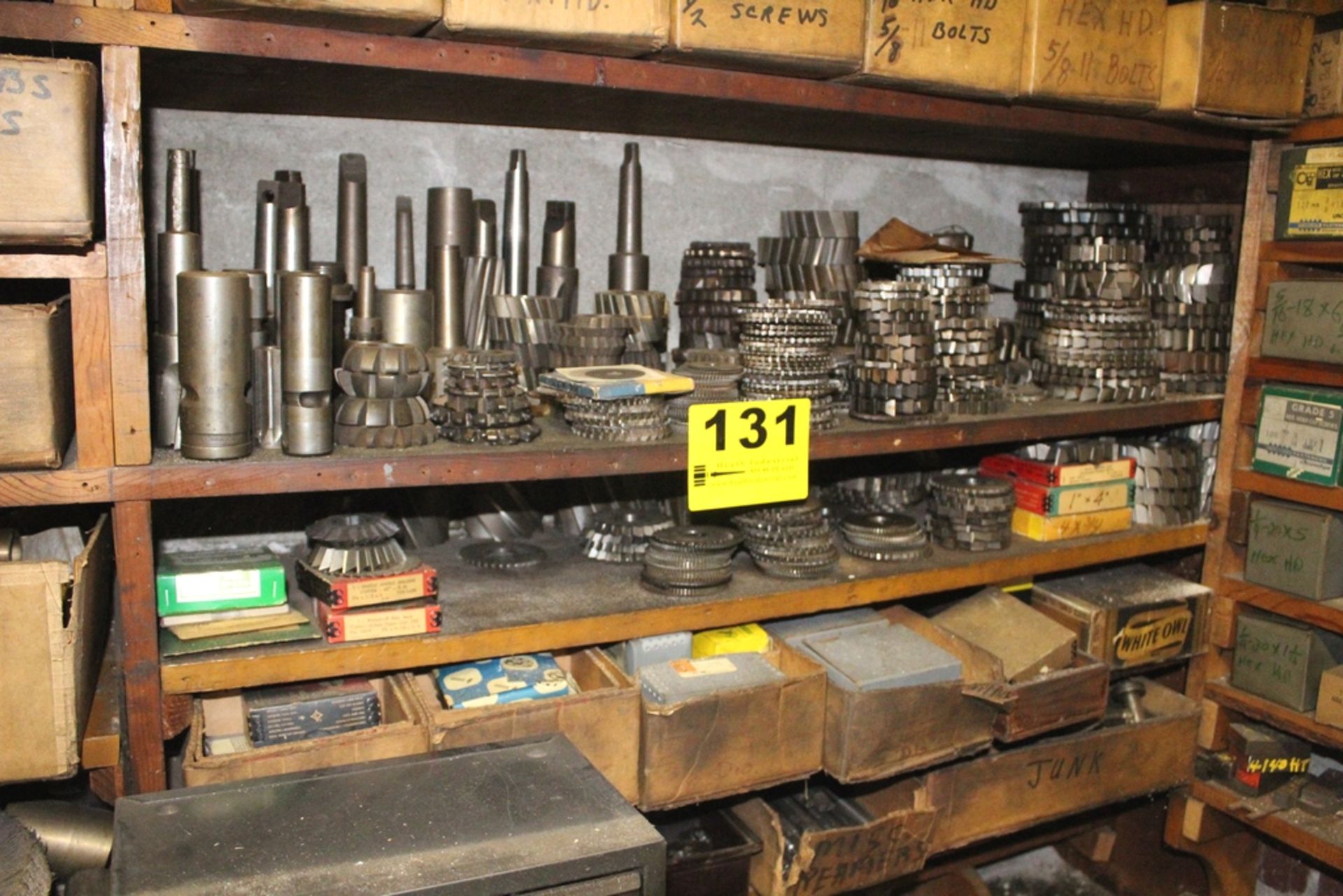 LARGE QTY OF MILLING CUTTERS ON (2) SHELVES