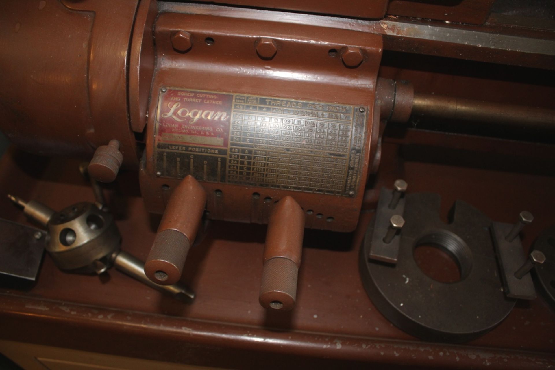 LOGAN MODEL 955 11" X 24"CABINET BASE LATHE, 43" BED, S/N 59793, WITH 3-JAW CHUCK, TAIL STOCK - Image 7 of 7