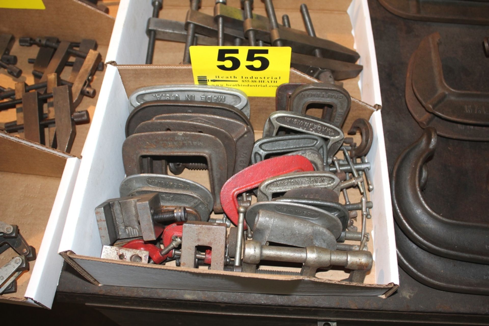 LARGE QTY OF ASSORTED C-CLAMPS IN BOX