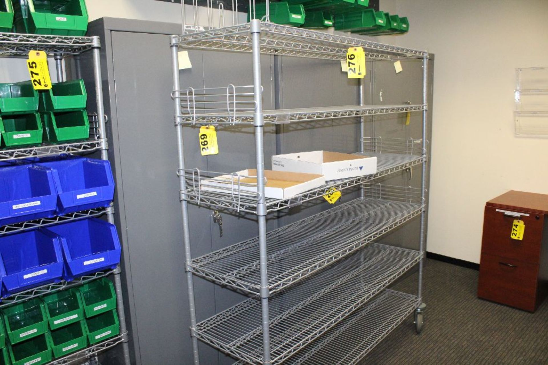 WIRE SHELVING RACK WITH CASTERS, 69" X 60" X 18"