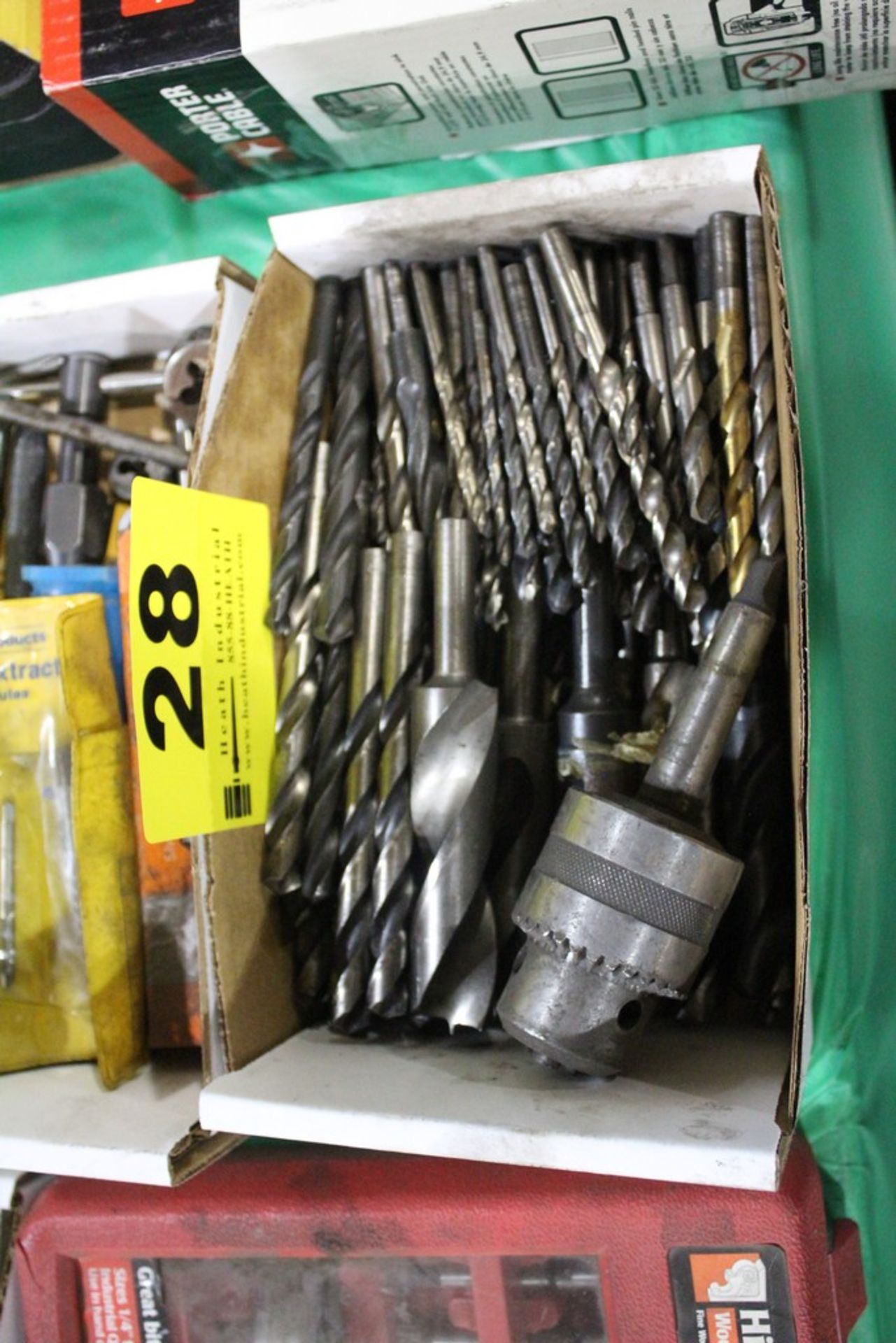 LARGE QTY OF ASSORTED DRILL BITS WITH DRILL CHUCK