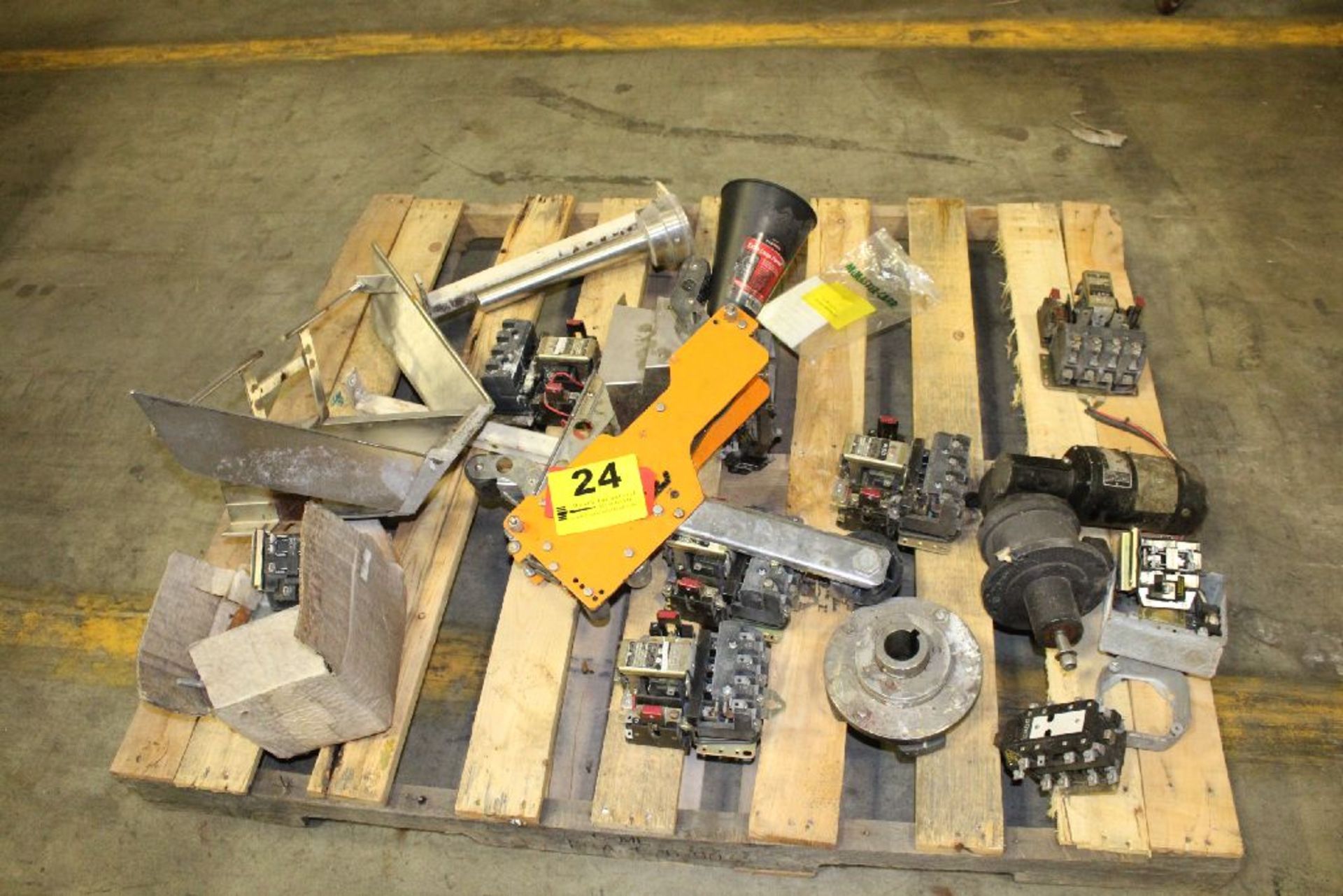 ASSORTED BREAKERS, MOTORS, ETC. ON SKID