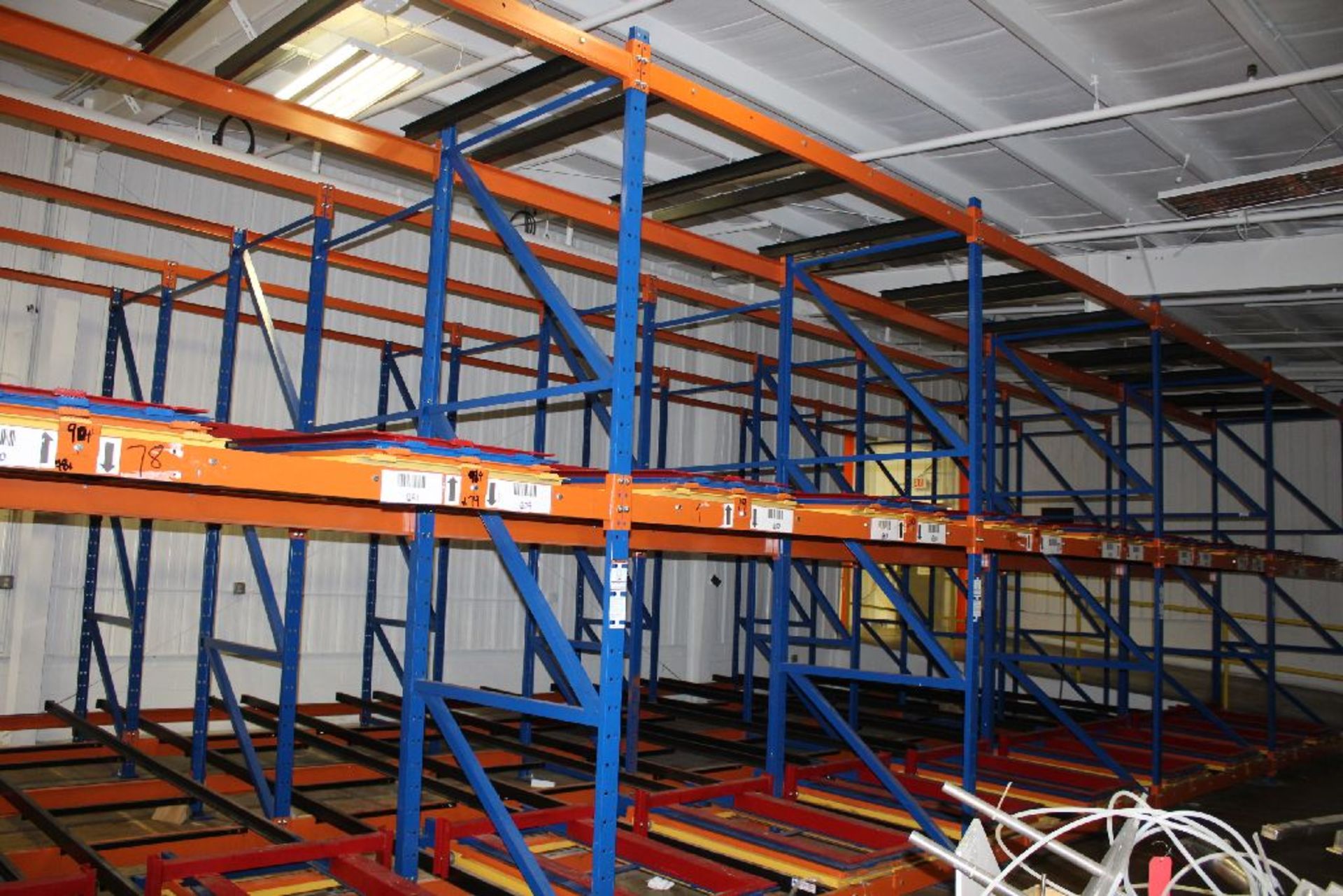 PUSHBACK PALLET RACKING SYSTEM WITH (21) 12' X 54" UPRIGHTS, (108) 8' CROSTAINLESS - Image 3 of 4