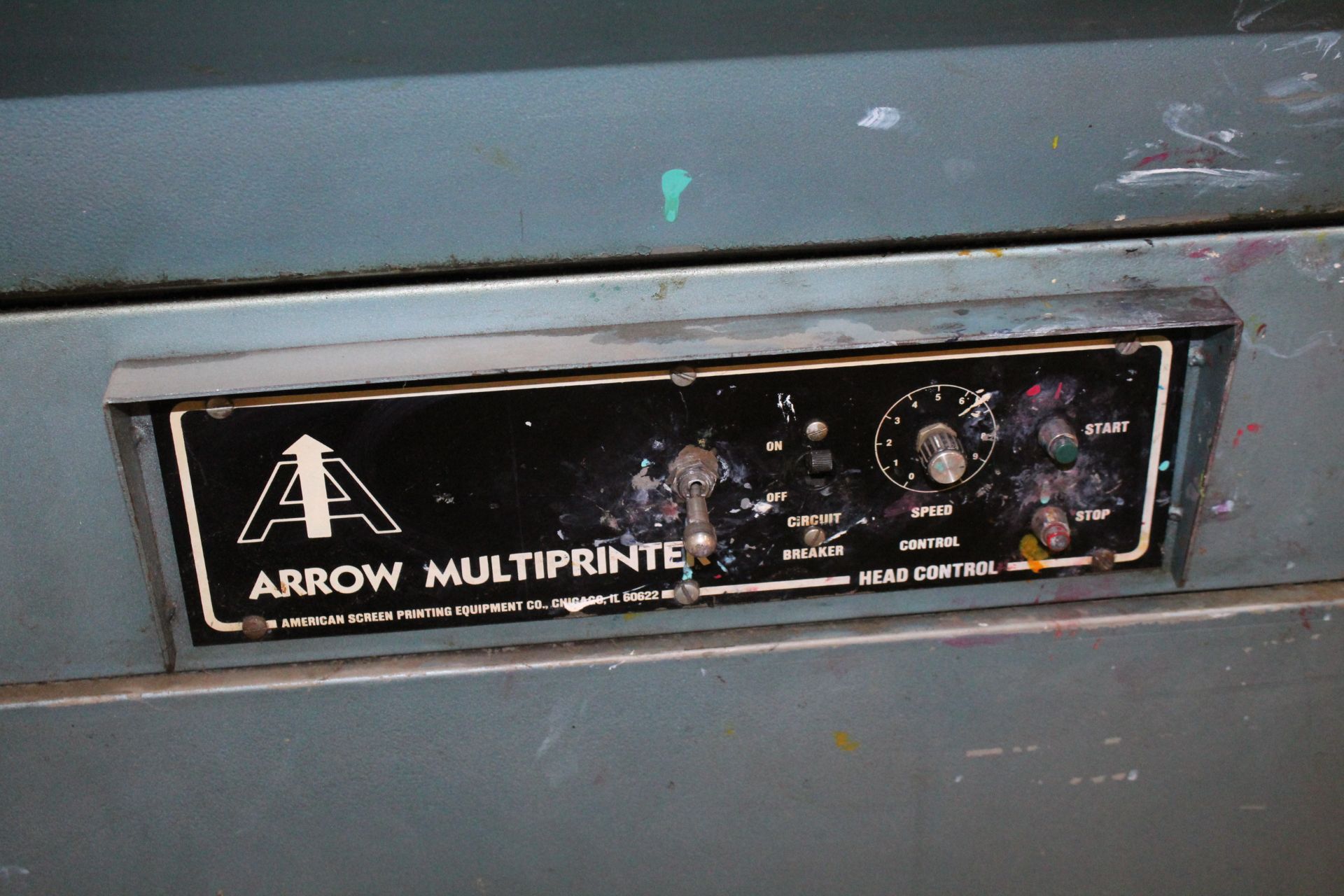 AMERICAN 6-COLOR MODEL HORIZON ROTARY SILK SCREEN PRESS, WITH ARROW MULTI-PRINTER 28” X 28” HEADS, M - Image 6 of 9