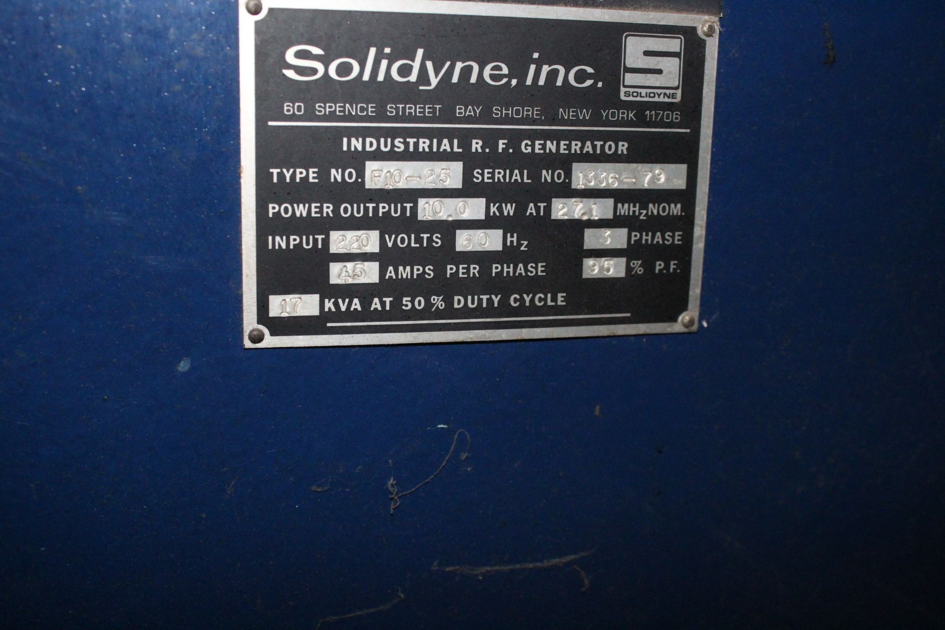 SOLODYNE 10 KW 4-STATION MODEL F10-25 SEALING PRESS, S/N 1336-79, WITH 84” TURNTABLE, PRESEAL/SEAL/C - Image 6 of 6