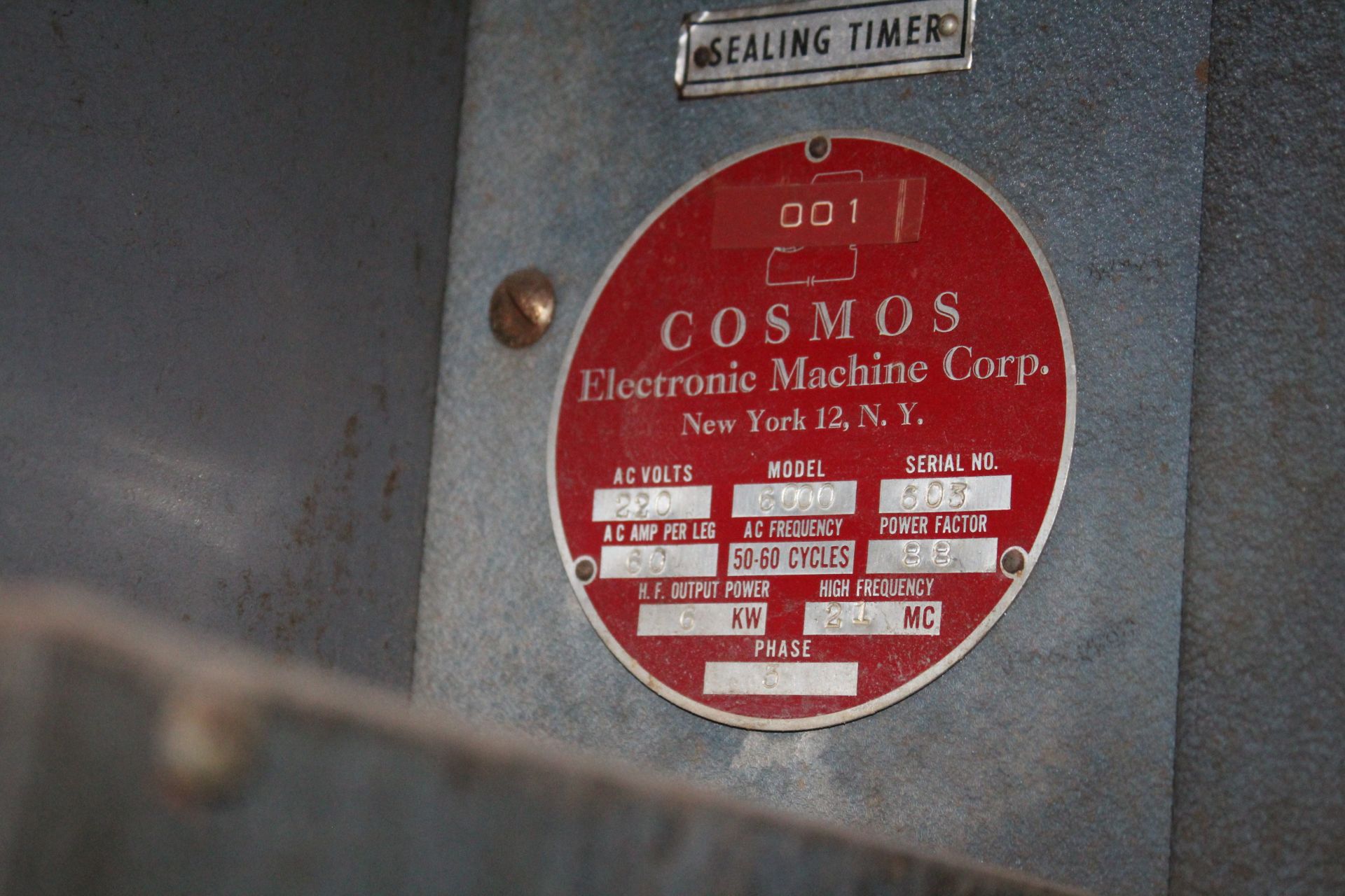 COSMOS MODEL 6000 HEAT SEALING PRESS, S/N 605 - Image 3 of 3