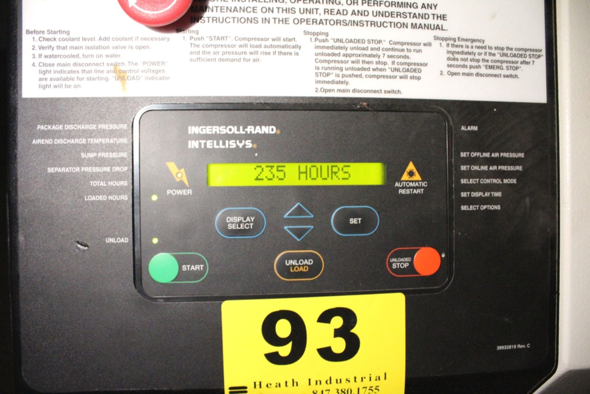 INGERSOLL RAND MODEL SS4EP20 20 HP ROTARY SCREW AIR COMPRESSOR
