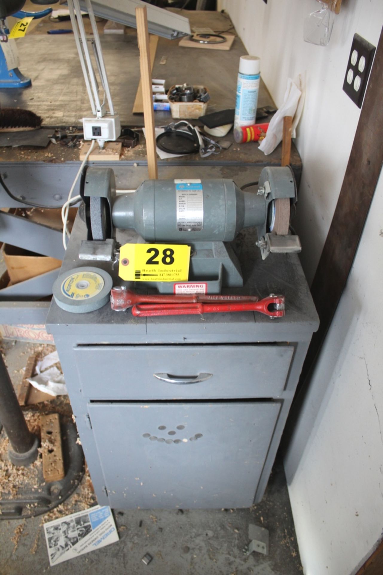 ROCKWELL MODEL 23-650 1/3 HP 6" DOUBLE END BENCH GRINDER, WITH CABINET & ACCESSORIES