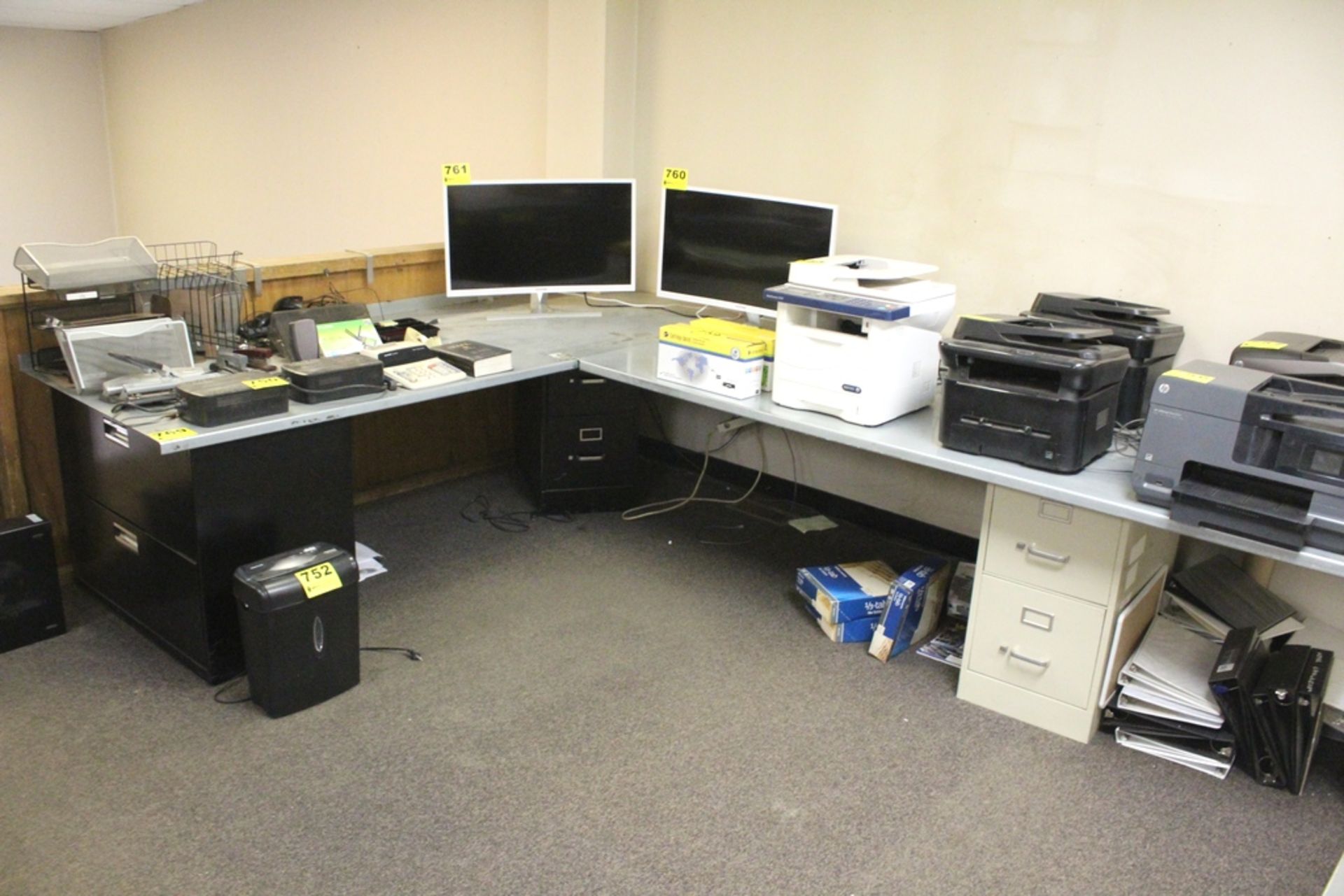 STEEL TOP DESK WITH FILE CABINETS