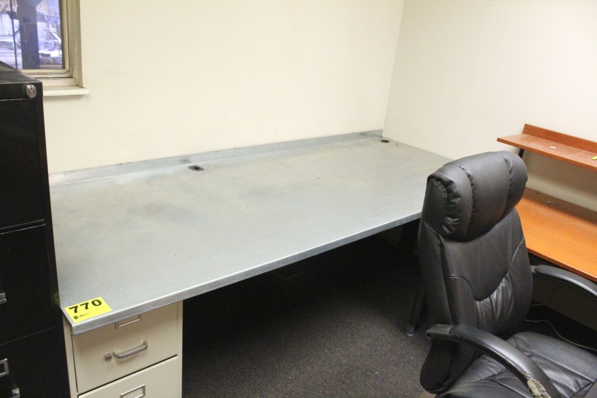 STEEL TOP DESK WITH FILE CABINETS