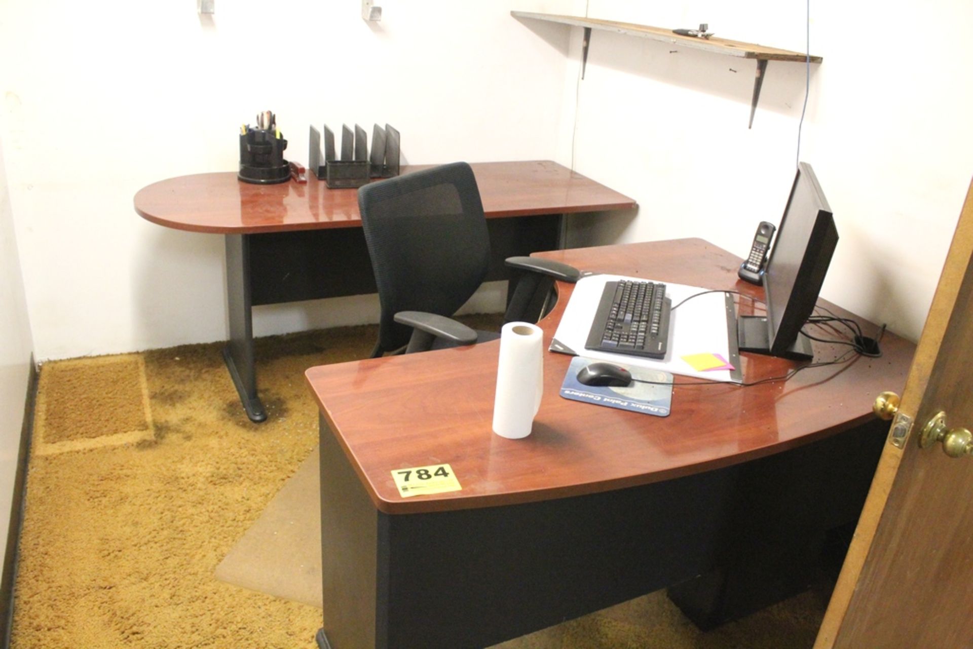 L-SHAPED DESK, 89" X 60" WITH CHAIR, ROUNDED DESK / CREDENZA