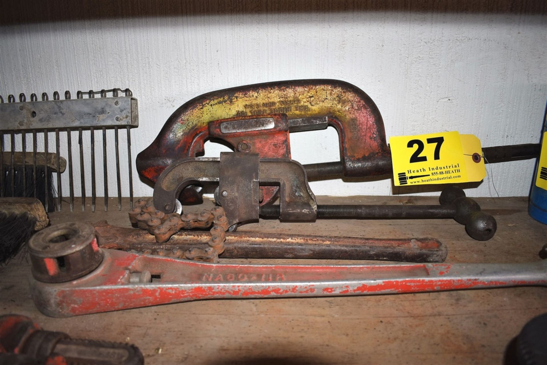 ASSORTED PIPE CUTTING, THREADING & CHAIN WRENCH TOOLS