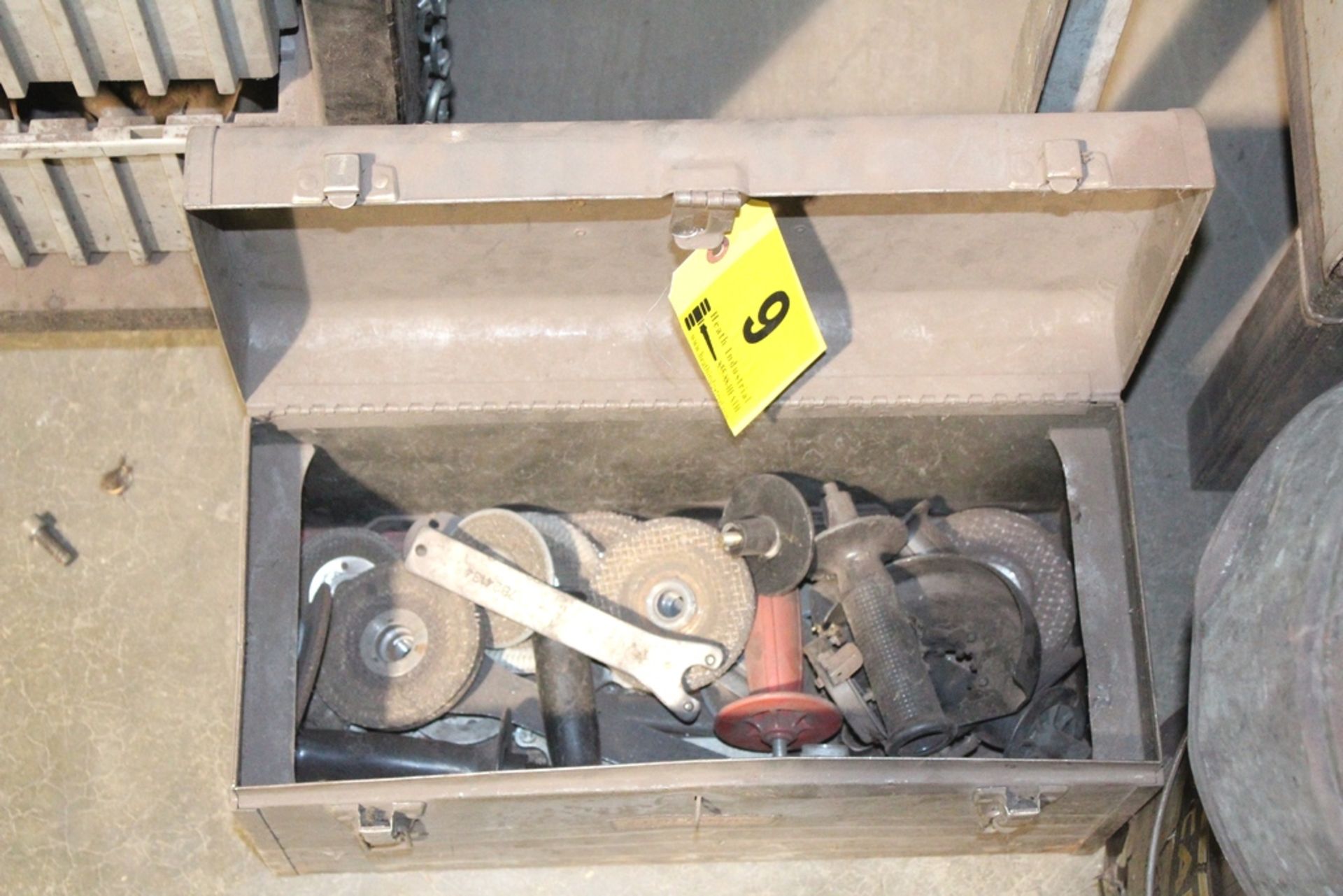 ASSORTED GRINDING WHEELS AND HANDLE ATTACHMENTS IN CASE