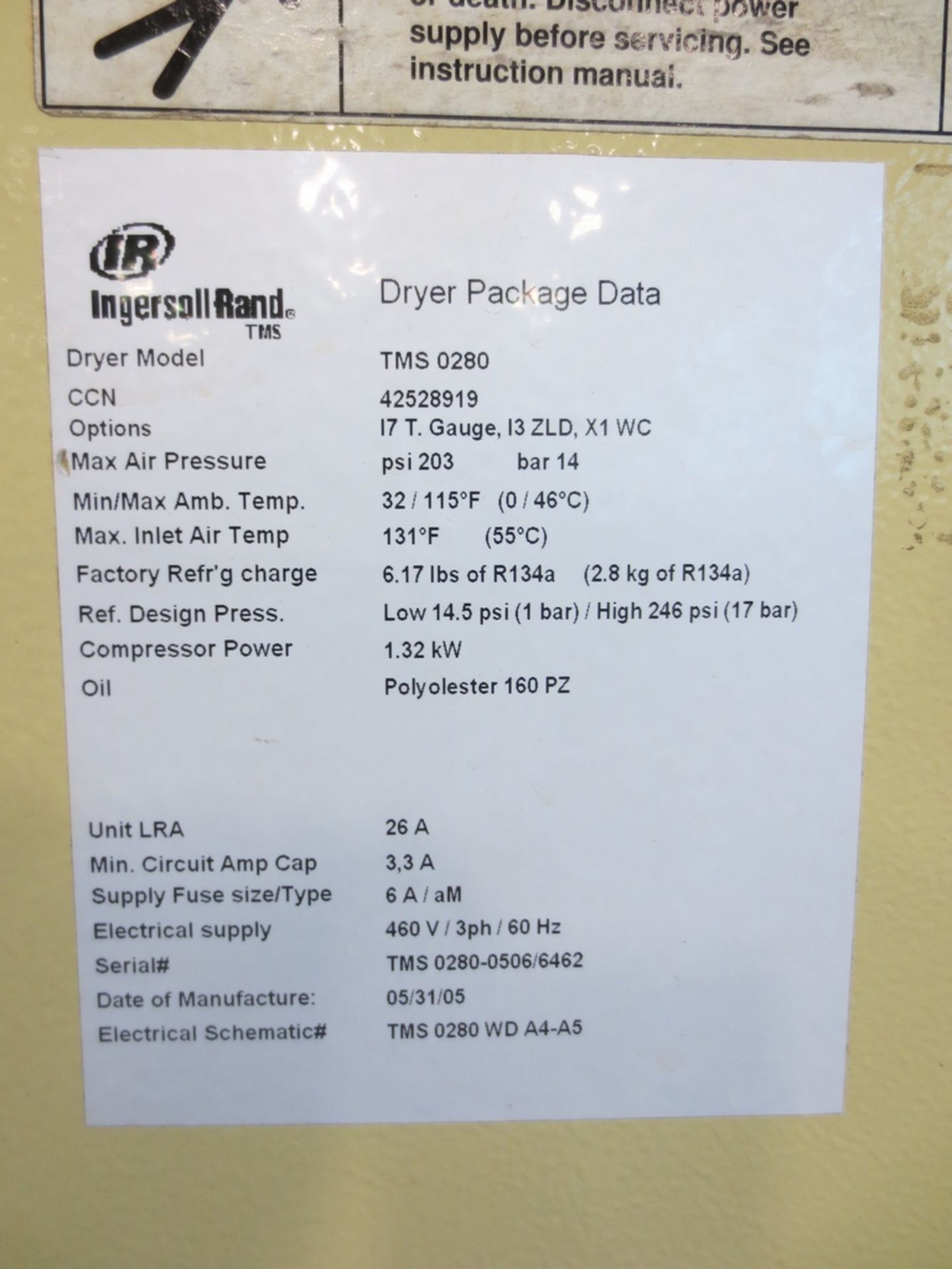 INGERSOLL-RAND MODEL TMS0280 AIR DRYER & COALESCING FILTER - Image 2 of 3