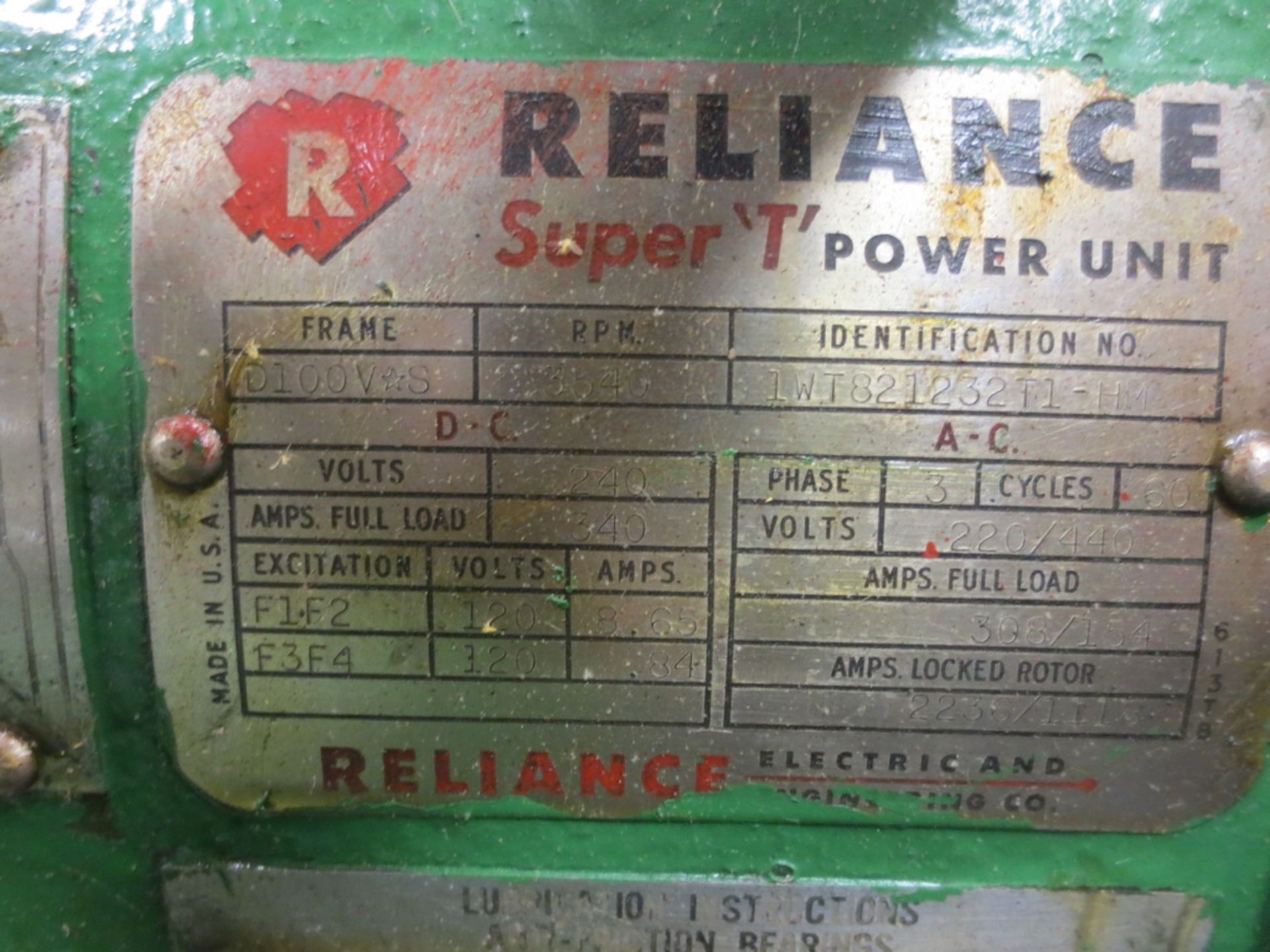 RELIANCE SUPER T POWER UNIT, 3PH, 220/440 VOLTS, S/N 1WT821232T1-HM - Image 3 of 3