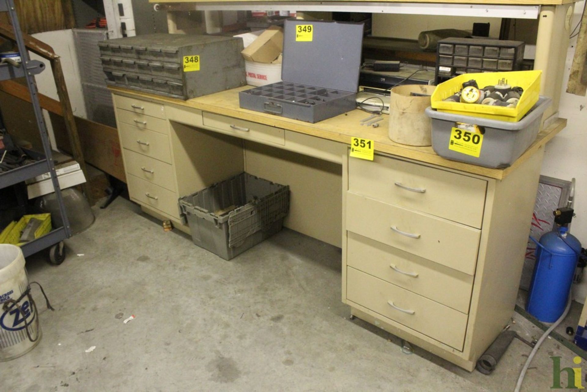 STEEL WORK BENCH WITH (10) DRAWERS AND CONTENTS, EXCLUDING LOTS 348, 349 & 350, 37" X 96" X 31"