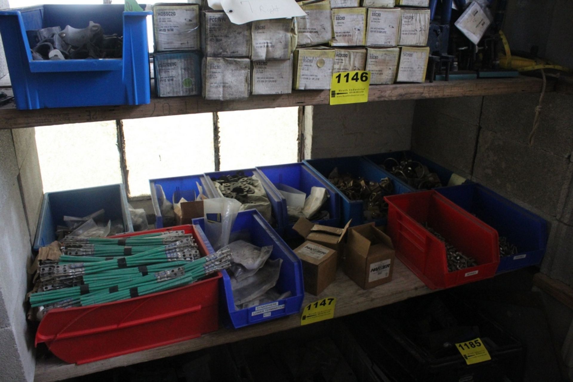 LARGE QTY OF LIGHTENING ROD HARDWARE ON SHELF